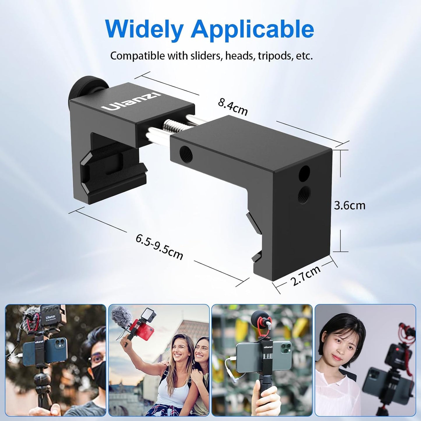 ST-02S Aluminum Phone Tripod Mount W Cold Shoe Mount, Support Vertical and Horizontal, Universal Metal Adjustable Clamp for Iphone 12 11 Pro Xs X Max 8 7 plus Samsung Android Smartphones