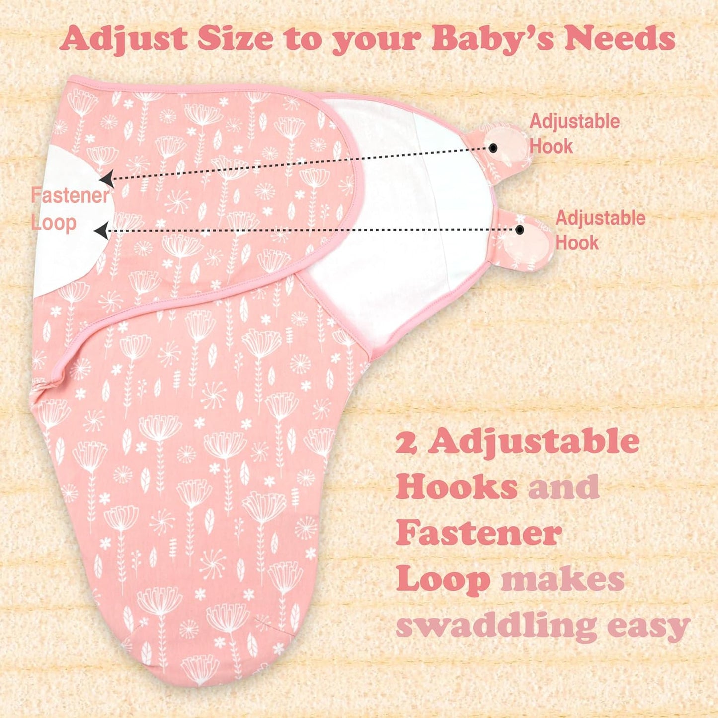 Swaddles for Newborns β 3-Pack Infant Swaddles 0-3 Months β Adjustable Swaddle Sleep Sack β Soft Organic Cotton Baby Wrap for Safe & Cozy Sleep (Rose Pink)