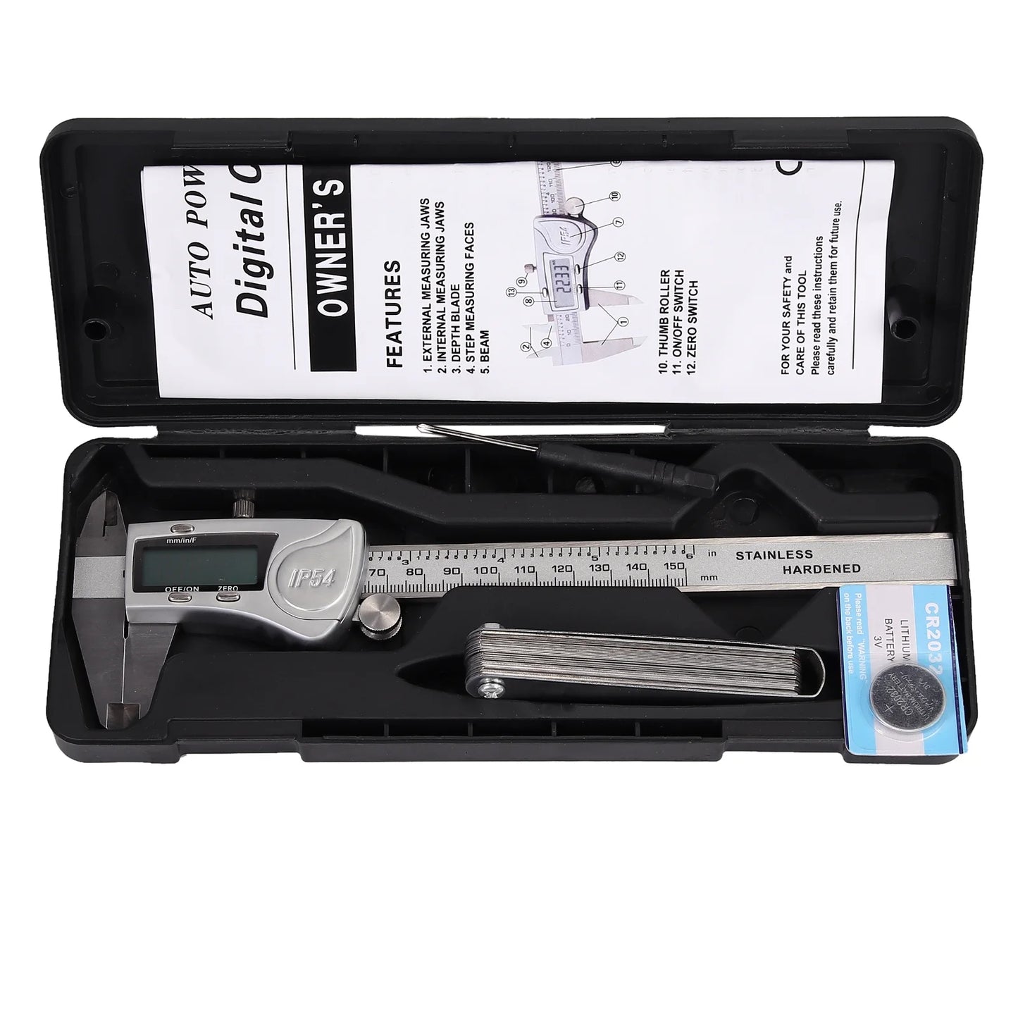 Digital Caliper 6 Inch Electronic Caliper Stainless Steel Measuring Tool Precision Vernier Caliper with Large LCD Screen, Metric/Inch/Fraction Conversion