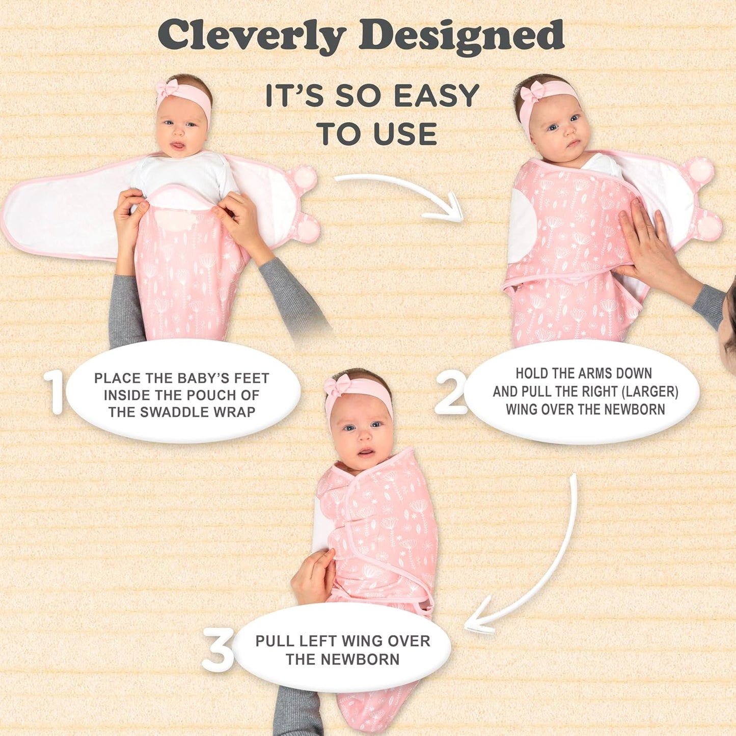Swaddles for Newborns β 3-Pack Infant Swaddles 0-3 Months β Adjustable Swaddle Sleep Sack β Soft Organic Cotton Baby Wrap for Safe & Cozy Sleep (Rose Pink)