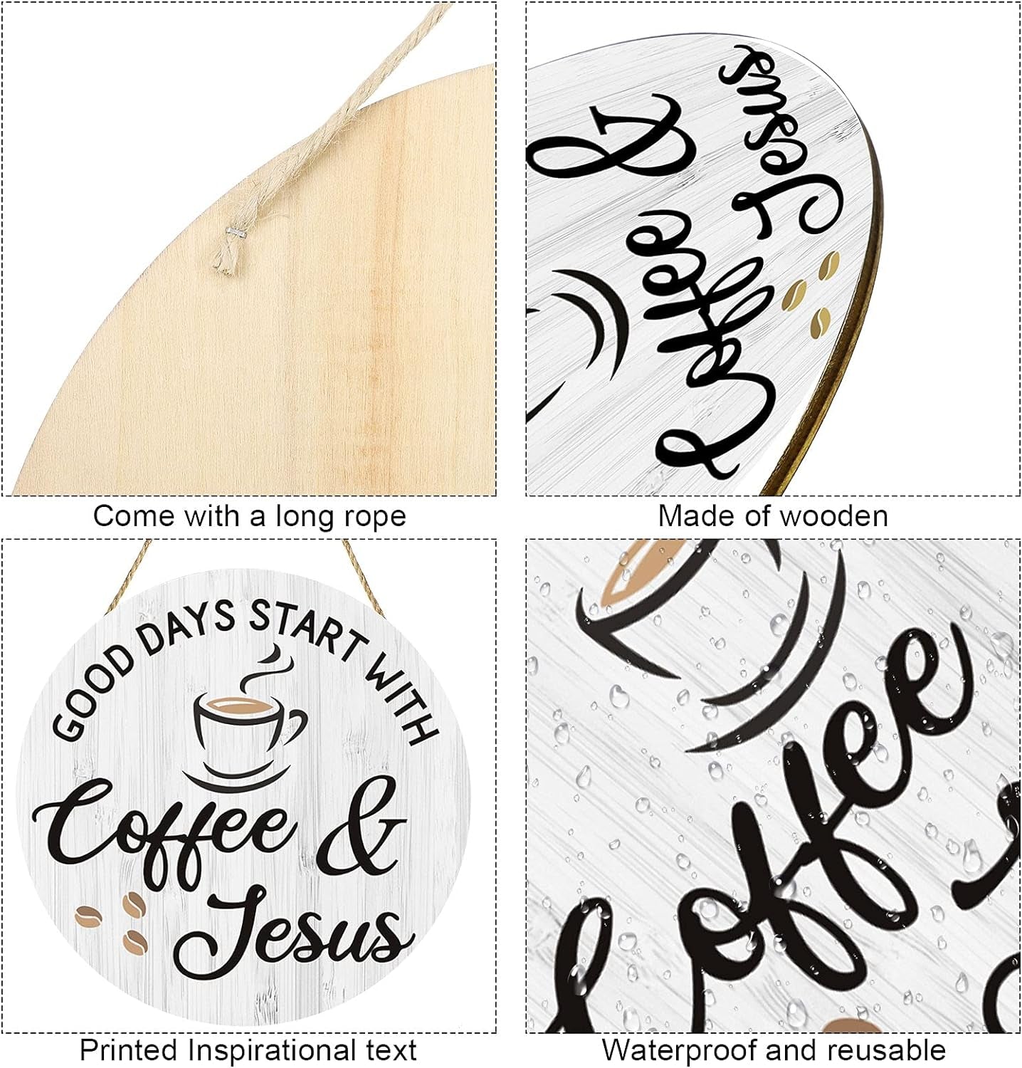 Coffee Bar Decor Cafe Accessories, Coffee and Jesus Signs for Cafe Decor, 12'' X 12'' (White Good Days Start with Jesus)