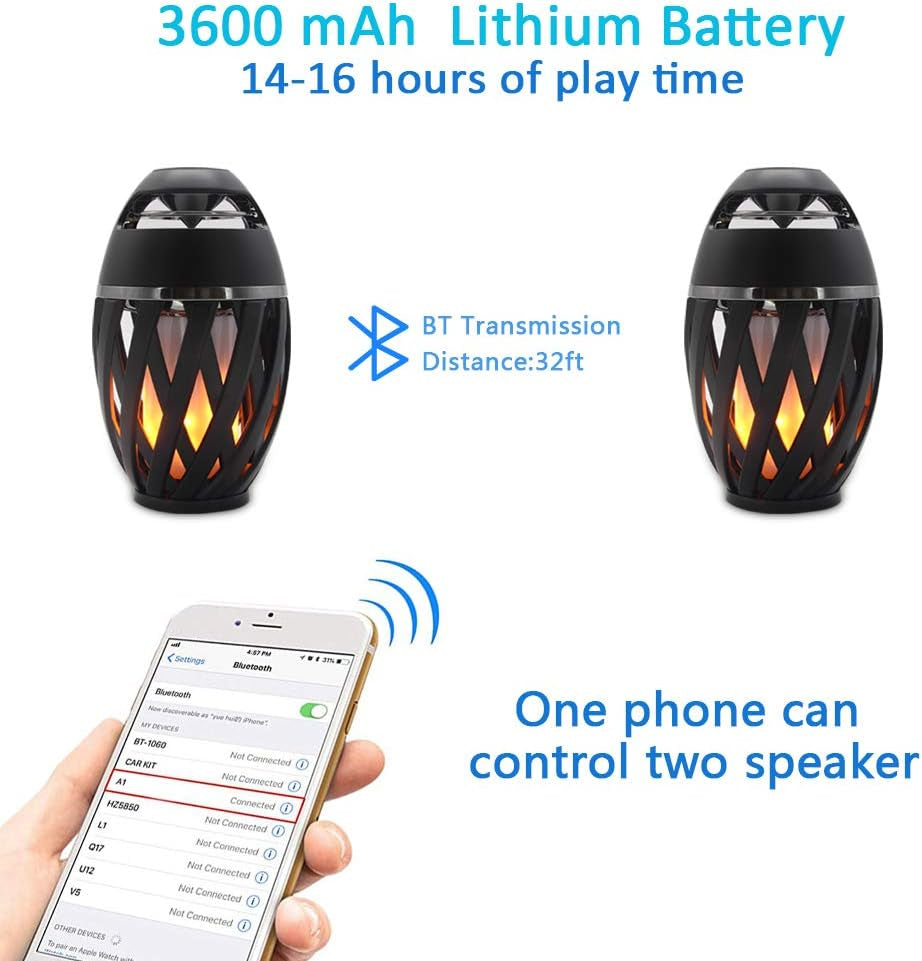 Led Flame Speakers, Flame Torch Atmosphere Speaker Bluetooth 4.2 Wireless Portable Outdoor HD Audio Waterproof Speaker