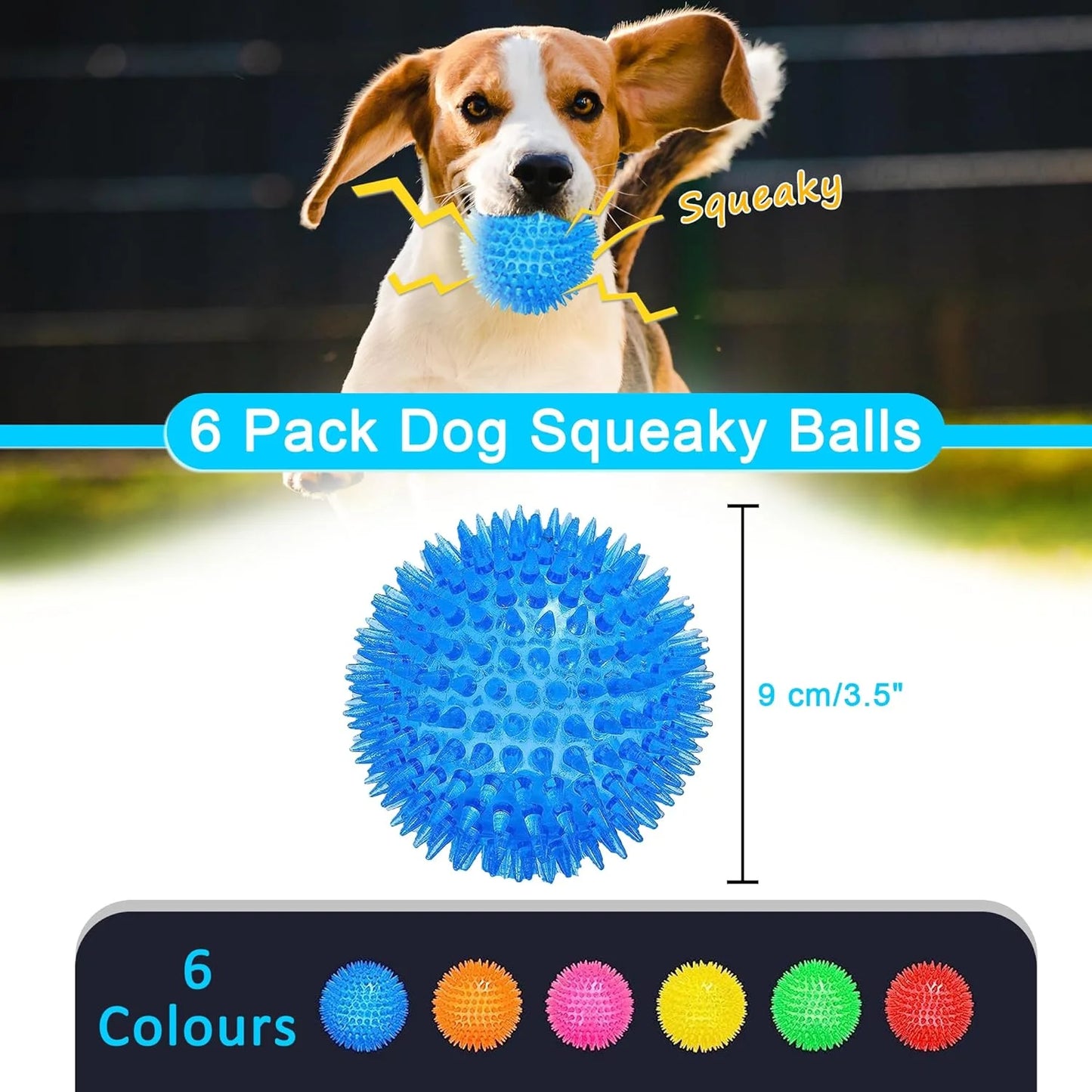 6 Pack 3.5" TPR Dog Chew Toys Squeaky Balls for Medium and Large Dogs