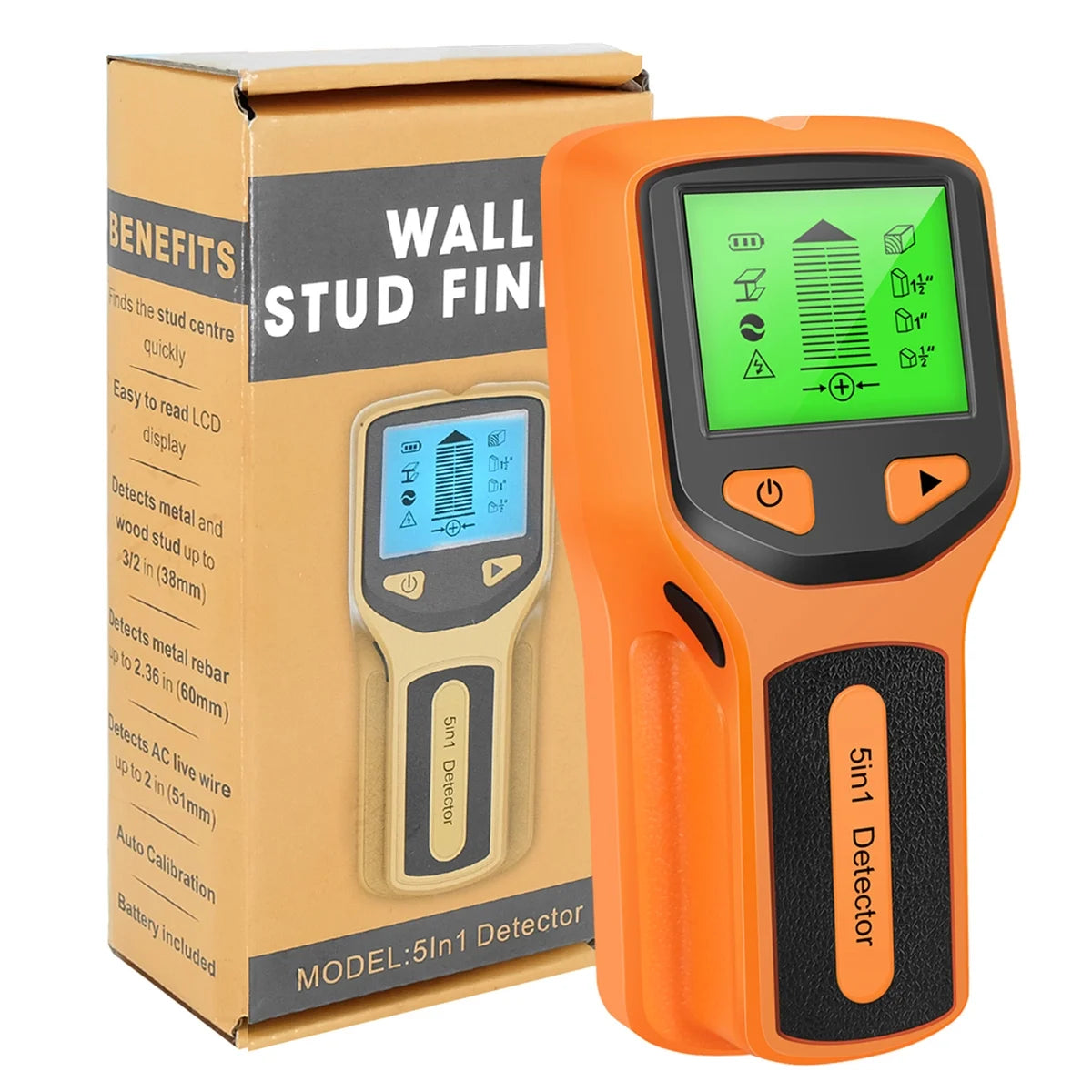 5 in 1 Electric Multifunctional Wall Scanner with Digital LCD Display & Sound Warning for Wood, Metal, Studs, Live AC Wires Magnetic Stud Sensor