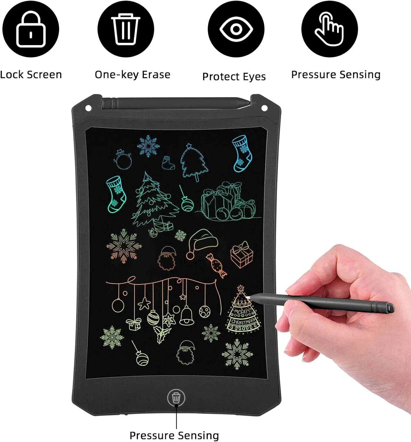 LCD Writing Tablet, 8.5 Inch Reusable Drawing Pad for Kids, Colourful Screen Drawing Tablet Doodle Board W/ Stylus Pen, Toy for 3 4 5 6 7 8 Years Old Kids, Gifts for Kids and Adults, Black
