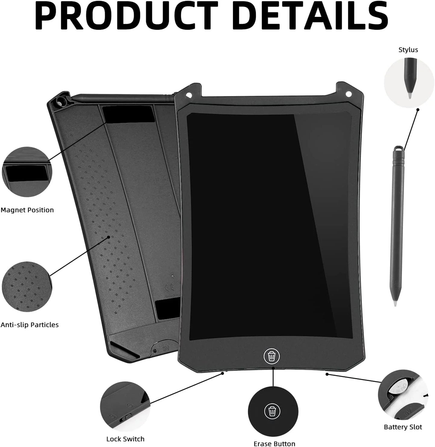 LCD Writing Tablet, 8.5 Inch Reusable Drawing Pad for Kids, Colourful Screen Drawing Tablet Doodle Board W/ Stylus Pen, Toy for 3 4 5 6 7 8 Years Old Kids, Gifts for Kids and Adults, Black