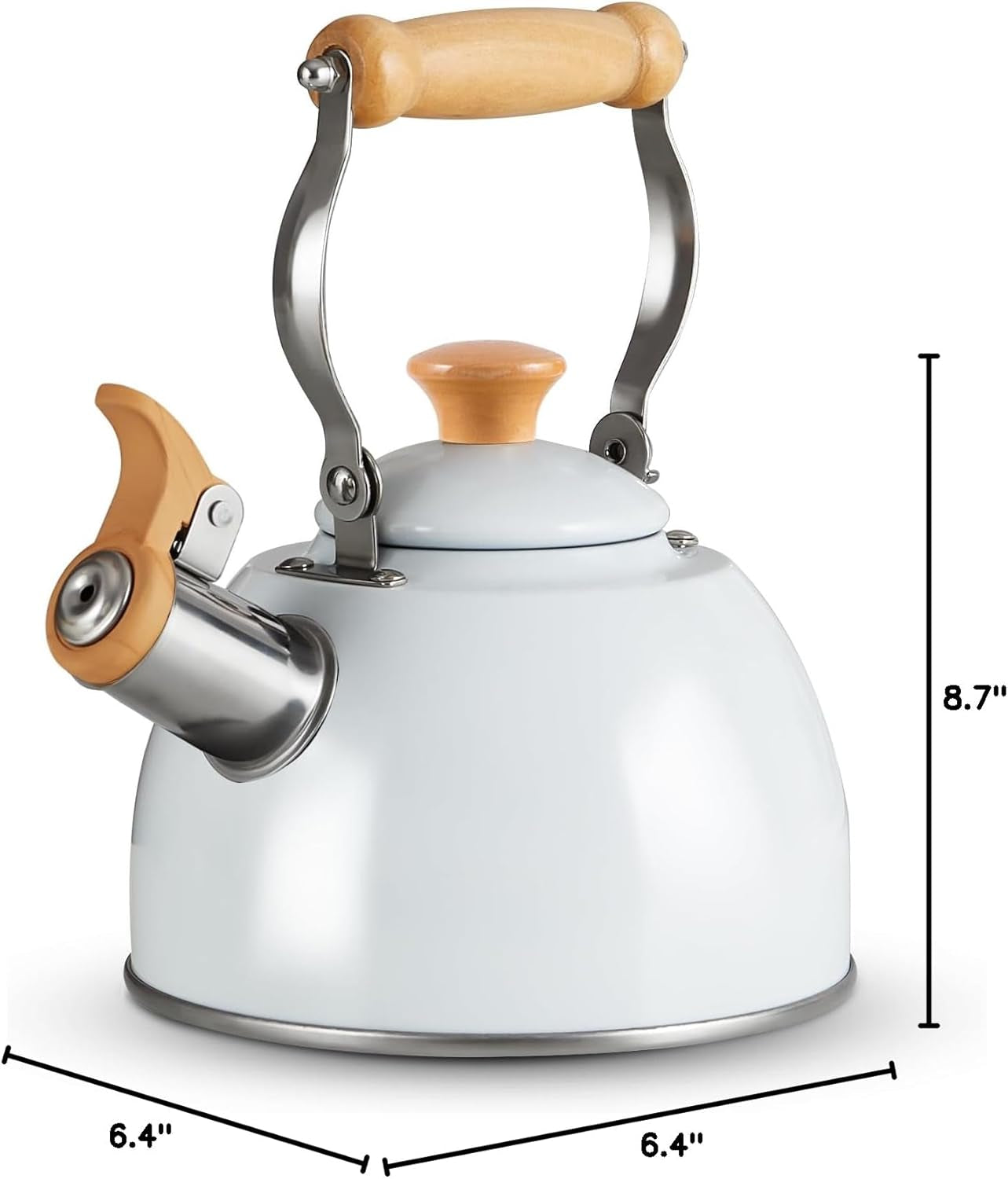 Tea Kettle, Tea Pot with Cool Touch Ergonomic Handle, Teapot Food Grade Stainless Steel, Tea Kettle Stovetop, Kettle Teapot, Whistling Tea Kettle, Small Tea Kettle, 1.6 Quart (White)