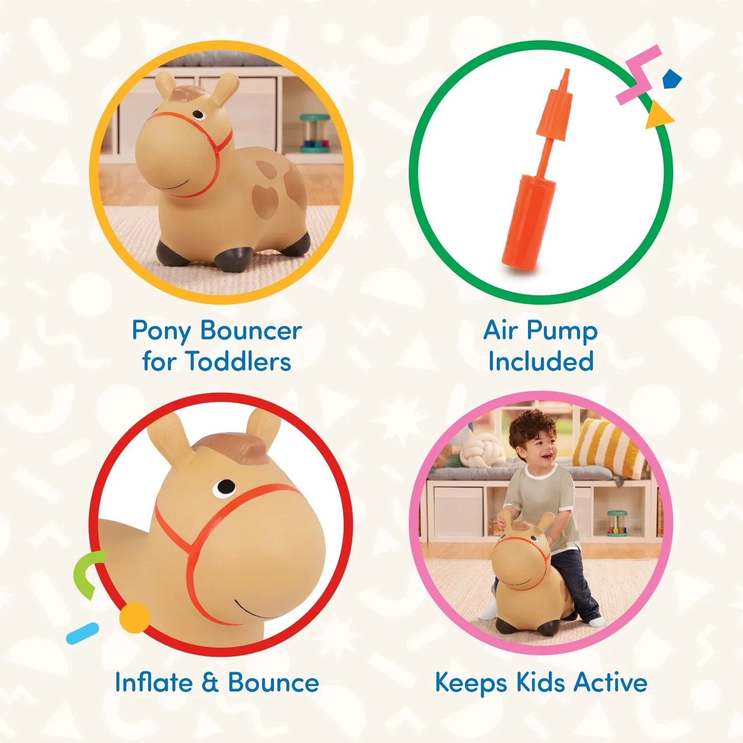 Hoppinā Pony Inflatable Bouncy Animal Ride-On, Toddler and Preschool Toys