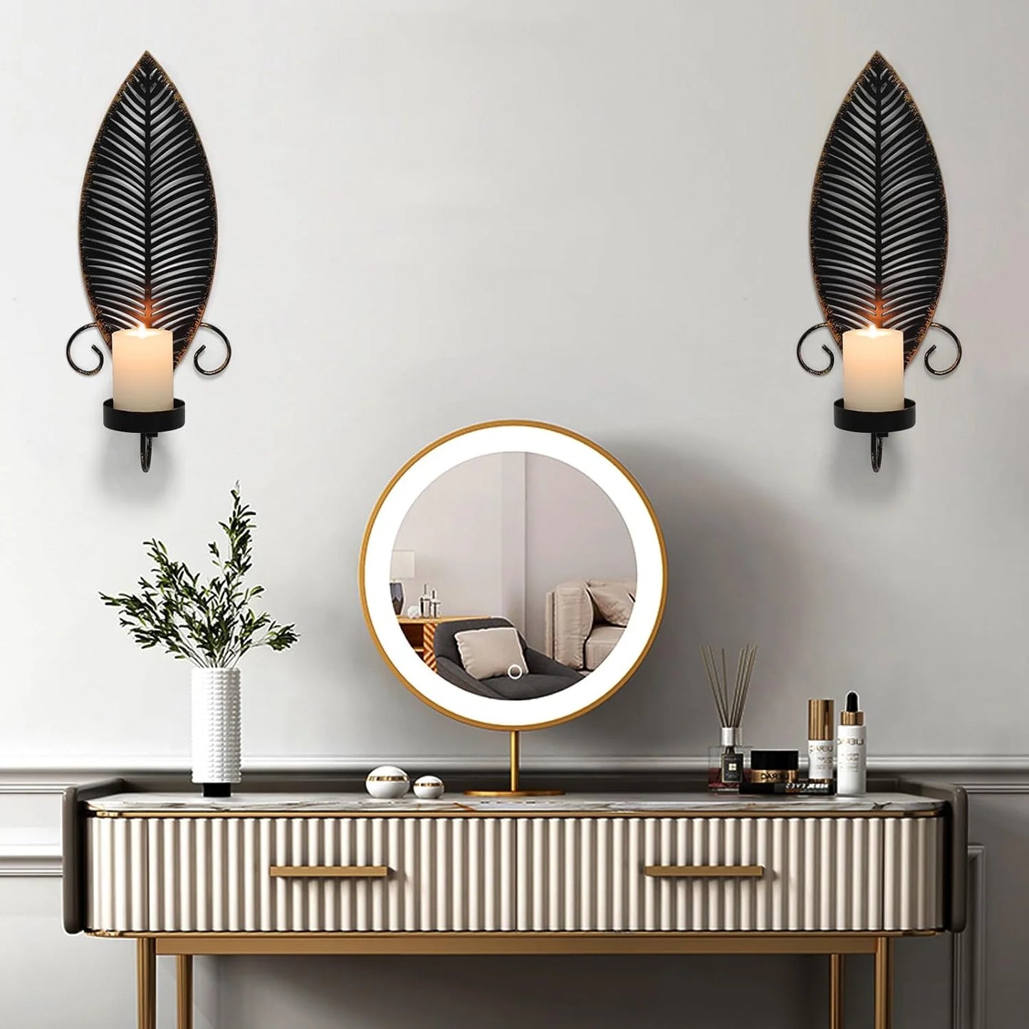 Wall Candle Sconce Holder Set of 2, Metal Wall Candle Holder, Hanging Wall Mounted Decorative Candle Holder for Living Room Bedroom Dining Room