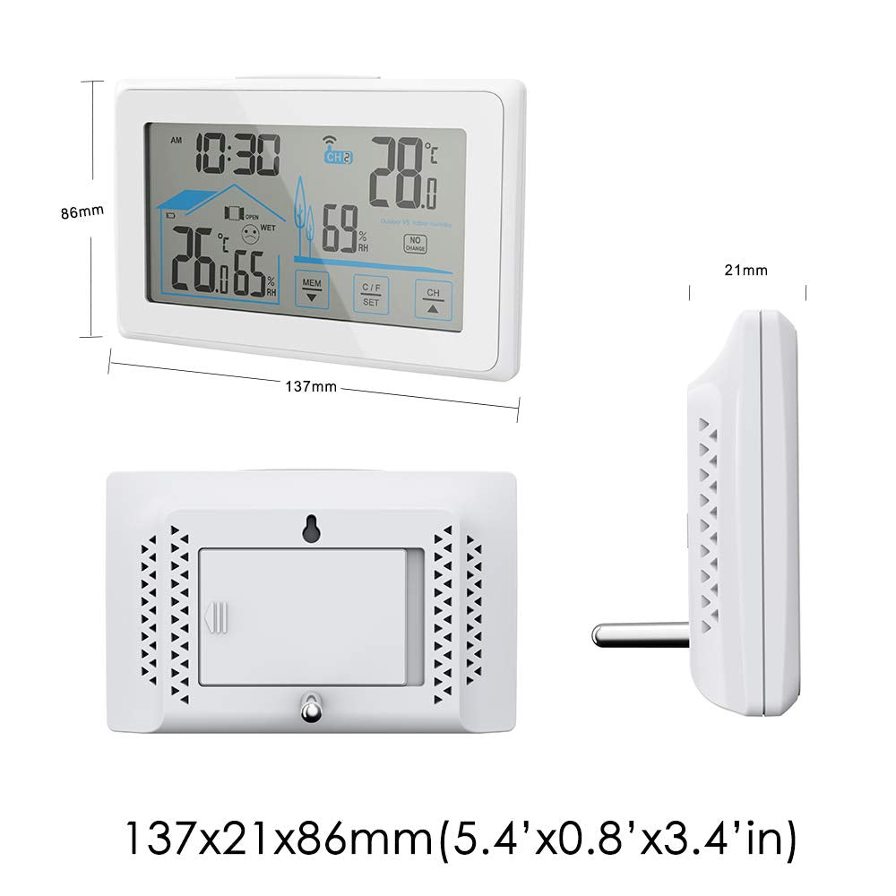 Wireless Indoor/Outdoor Thermometer & Hygrometer - Touch Screen Digital Weather Station with Room Temperature Monitor & Humidity Gauge Meter, Extended Backlit Display for Easy Viewing