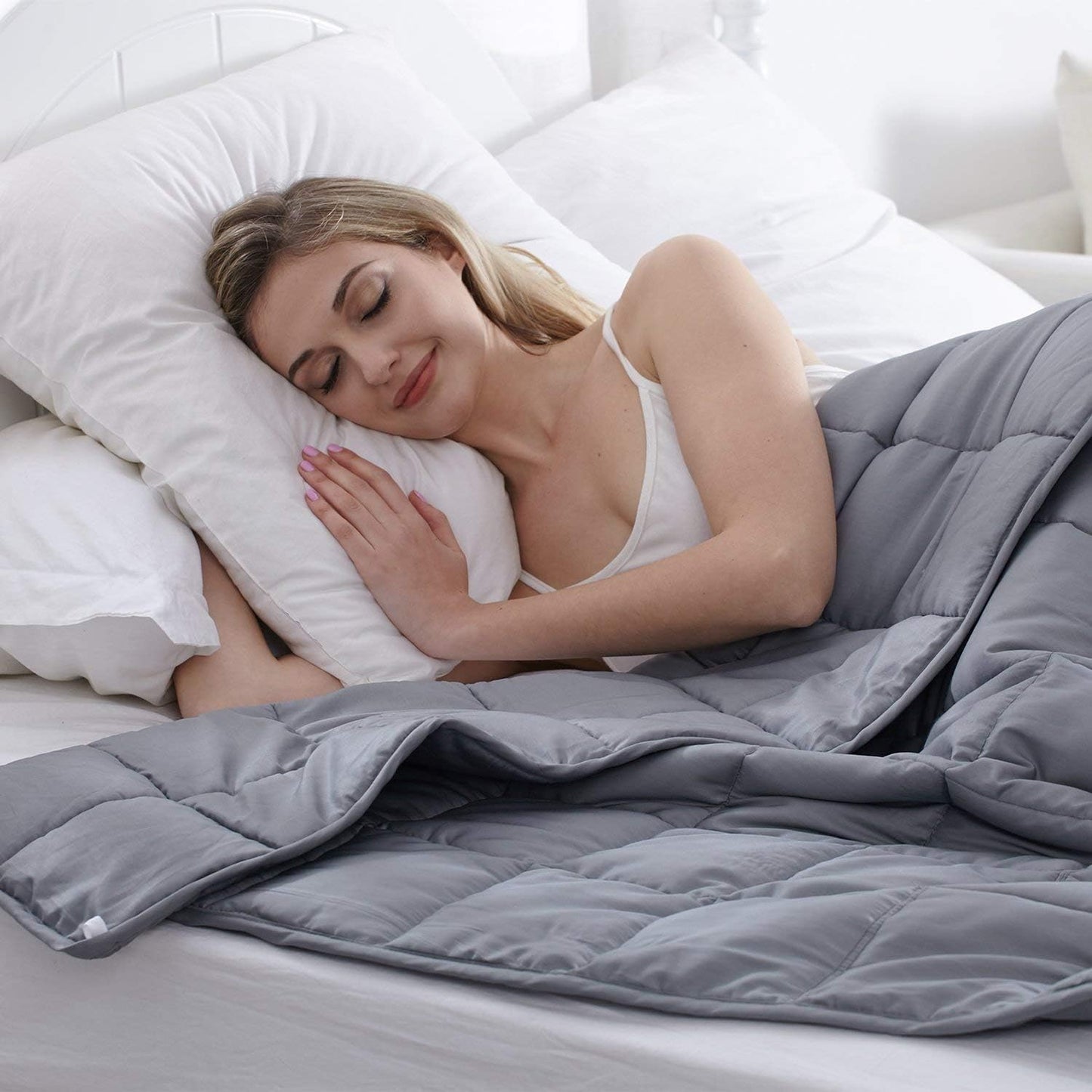 Adult Weighted Blanket Queen Size (15Lbs 60"X80") Heavy Blanket with Premium Glass Beads, (Dark Grey