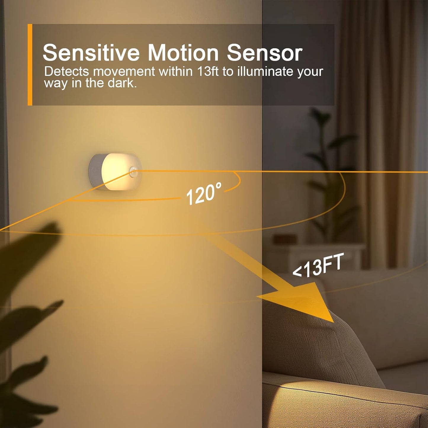 Rechargeable Battery Night Light with Motion Sensor, Portable Mini Warm White LED Stick-On Closet Light, Adjustable Brightness for Bathroom, Bedroom, Kitchen, Cabinet, Stairs, Hallway, 2-Pack