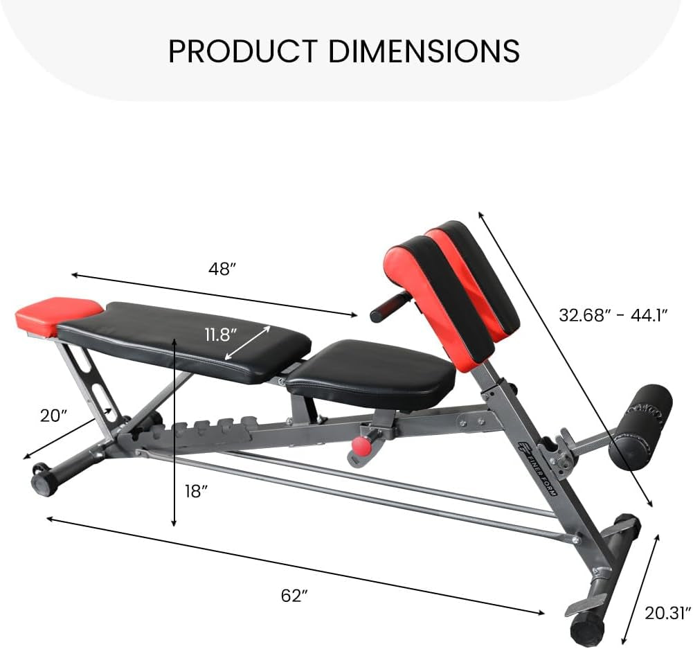 Multi-Functional FID Weight Bench for Full All-In-One Body Workout โ Hyper Back Extension, Roman Chair, Adjustable Ab Sit up Bench, Incline Decline Bench, Flat Bench