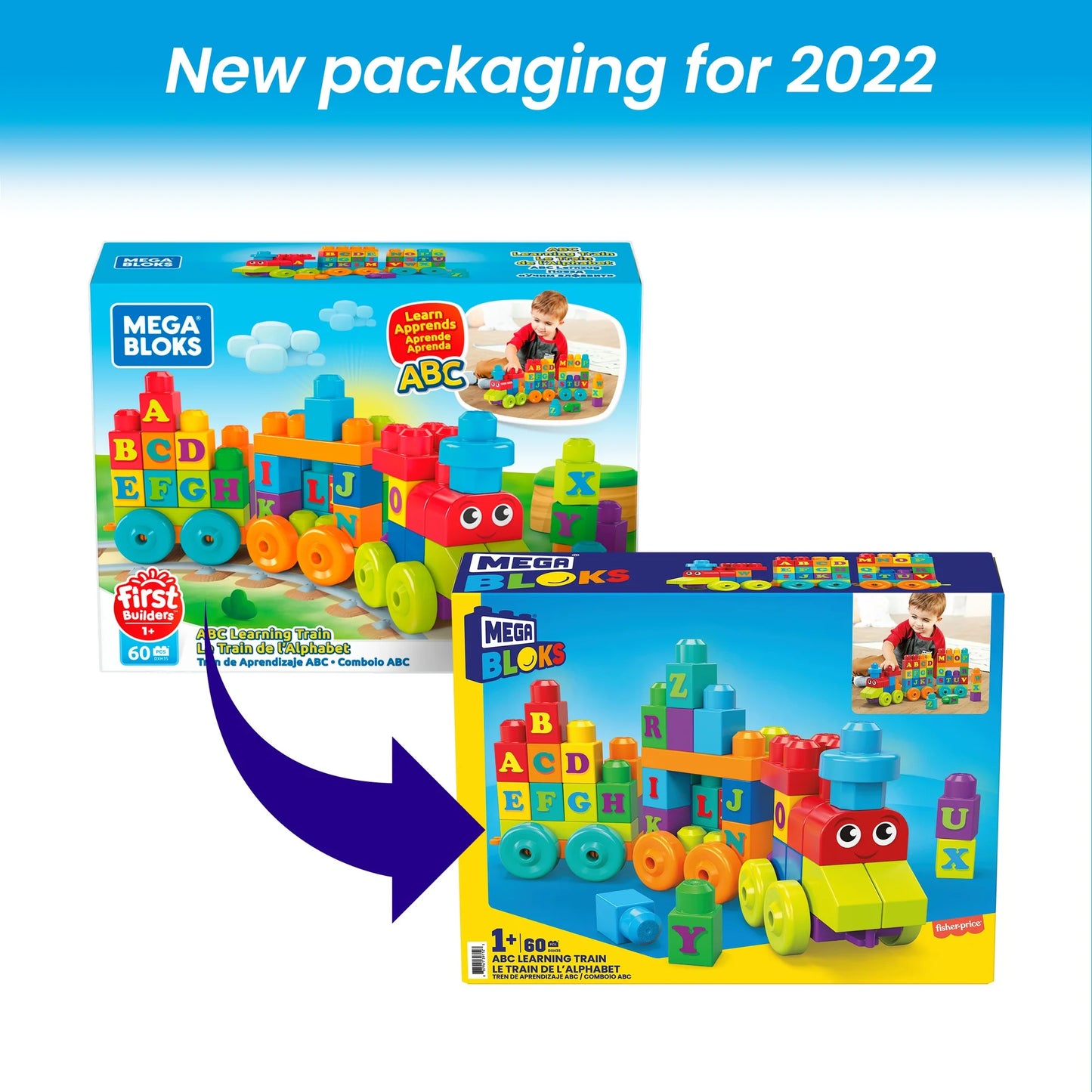 BLOKS First Builders ABC Learning Train with Big Building Blocks, Building Toys for Toddlers (60 Pieces)