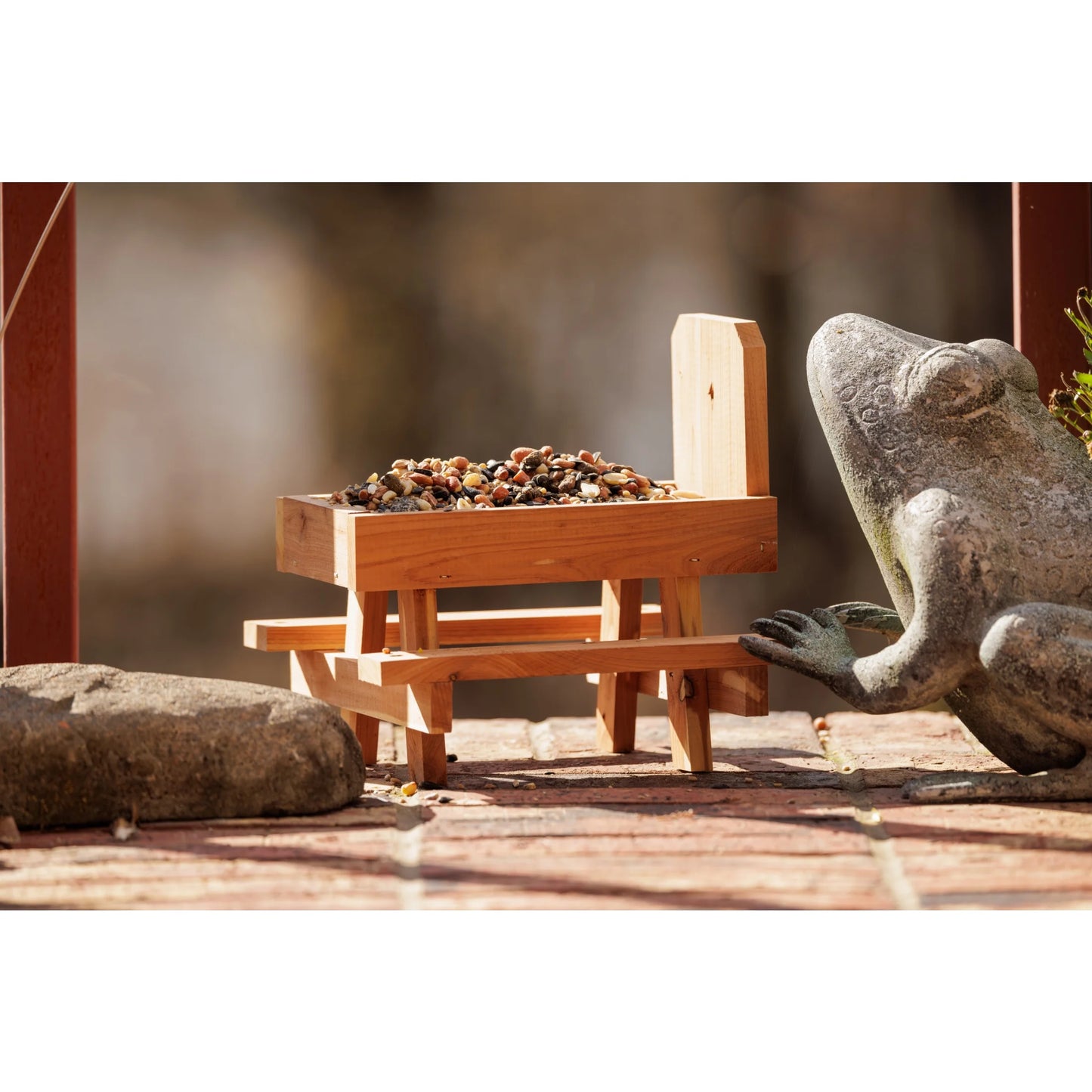Red Cedar Picnic Table Squirrel Feeder, Holds Corn, Nuts and Seeds, 1 Table, 9"X10"X9"