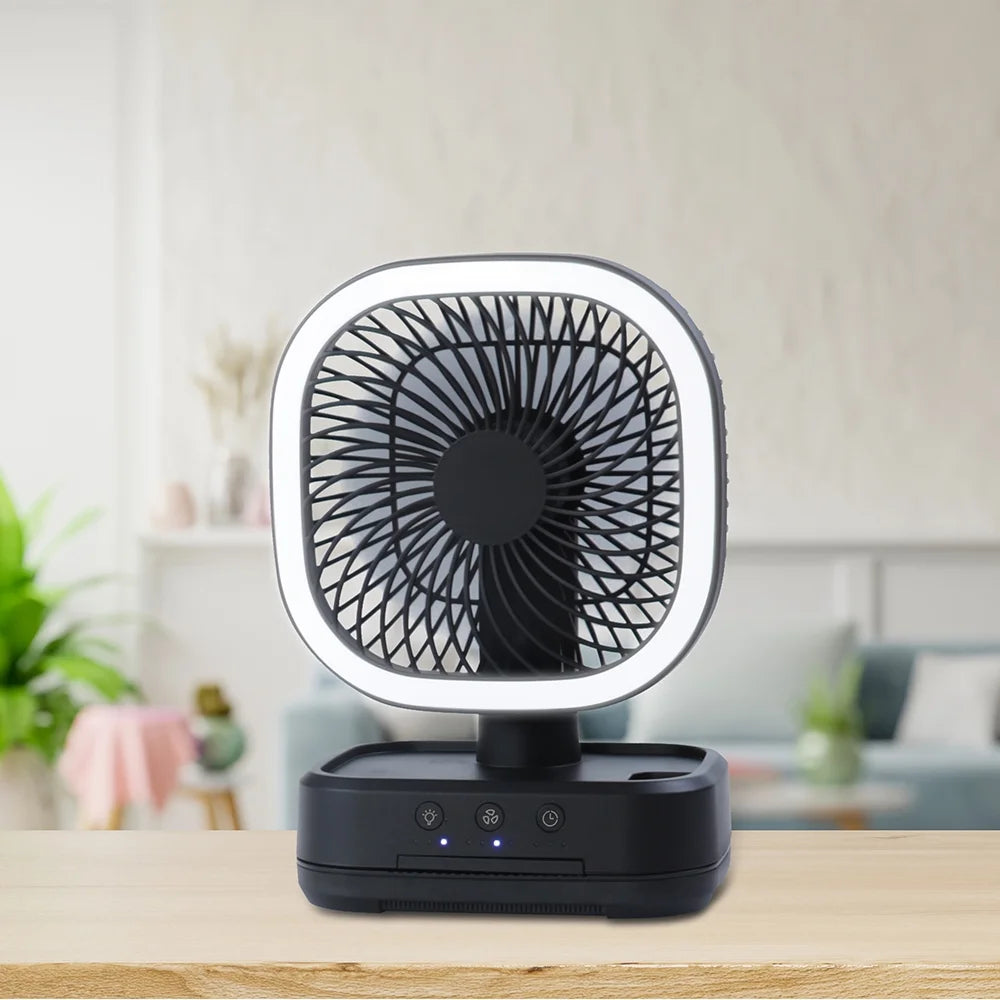 New Rechargeable Personal USB Fan with Wireless Charging Pad and Led Lighting Black