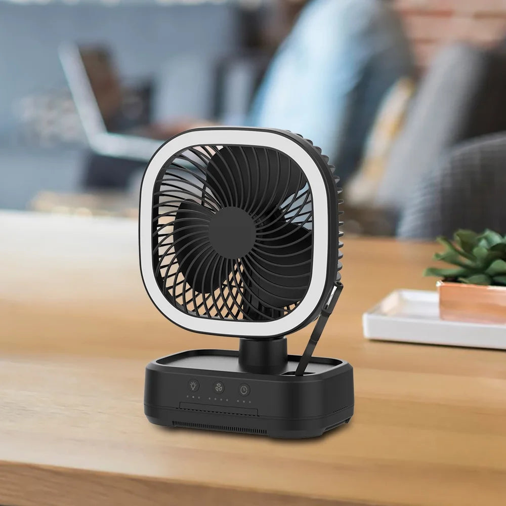 New Rechargeable Personal USB Fan with Wireless Charging Pad and Led Lighting Black