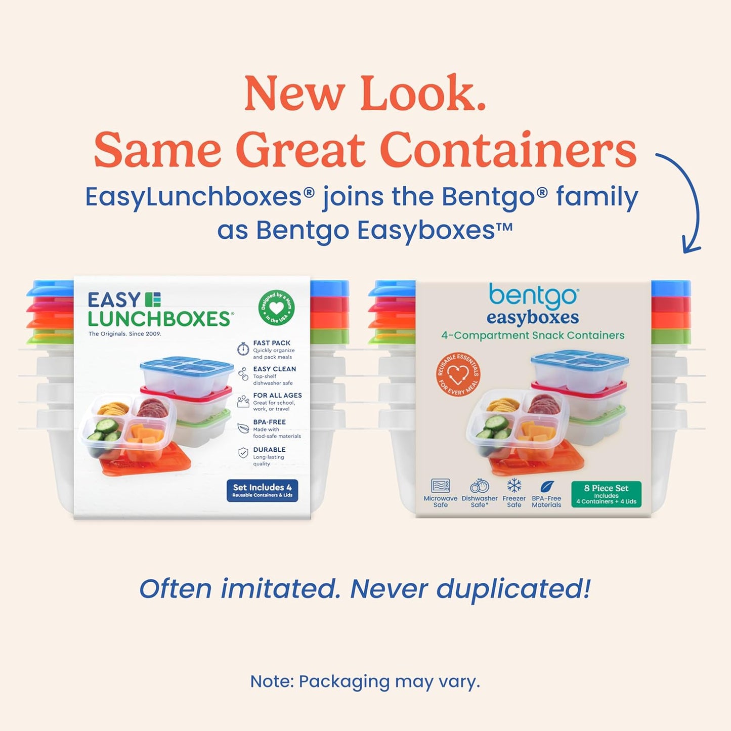 Easyboxes 4-Compartment Snack Containers - 8-Piece Set with 4 Trays & 4 Custom-Fit Lids to Seal in Freshness - Reusable Food Storage & Meal Prep Bento Bpa-Free Containers (Classic)