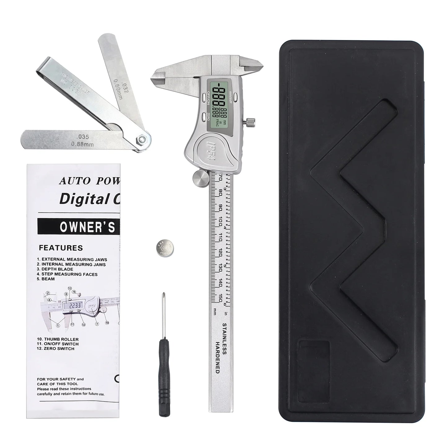 Digital Caliper 6 Inch Electronic Caliper Stainless Steel Measuring Tool Precision Vernier Caliper with Large LCD Screen, Metric/Inch/Fraction Conversion