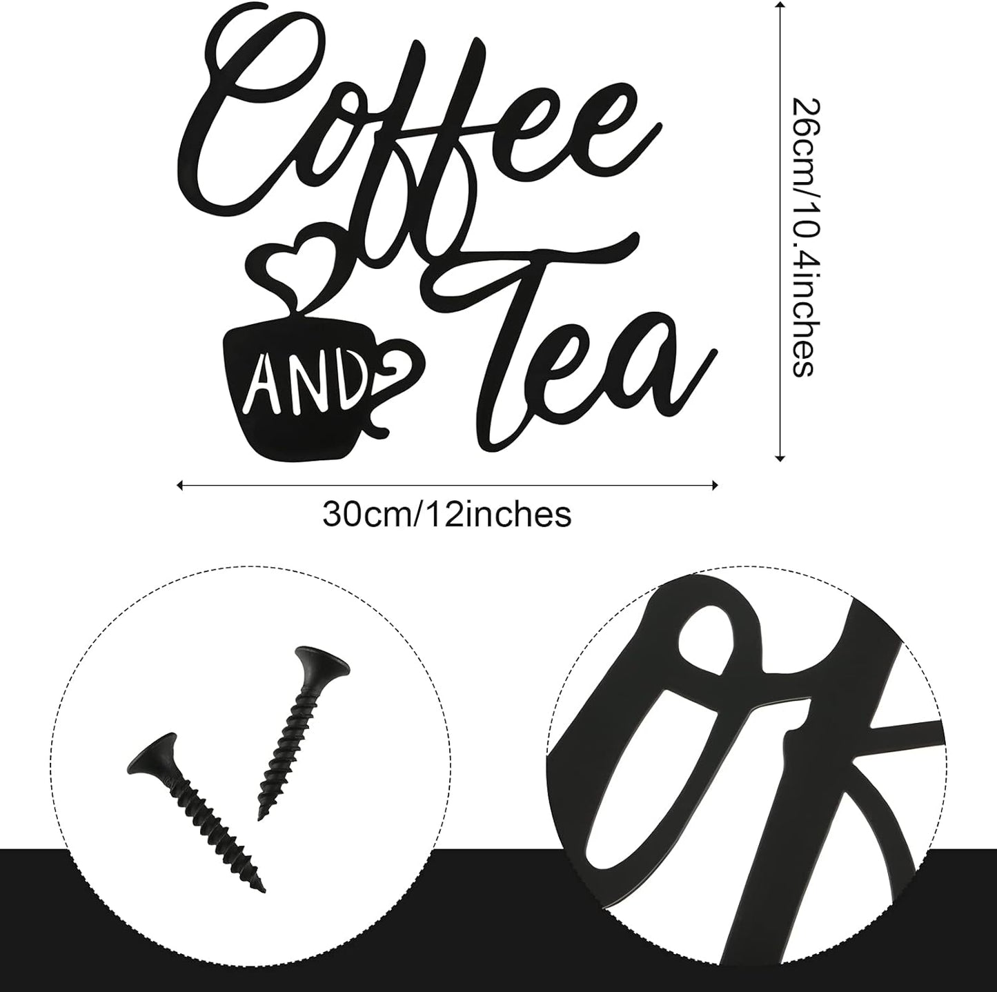 Coffee Sign Metal Hanging Wall Art 12 X 10.2 Inch Black Wall Decor Cafe Bar Letter Sign for Cafe Farmhouse Kitchen(Coffee and Tea)