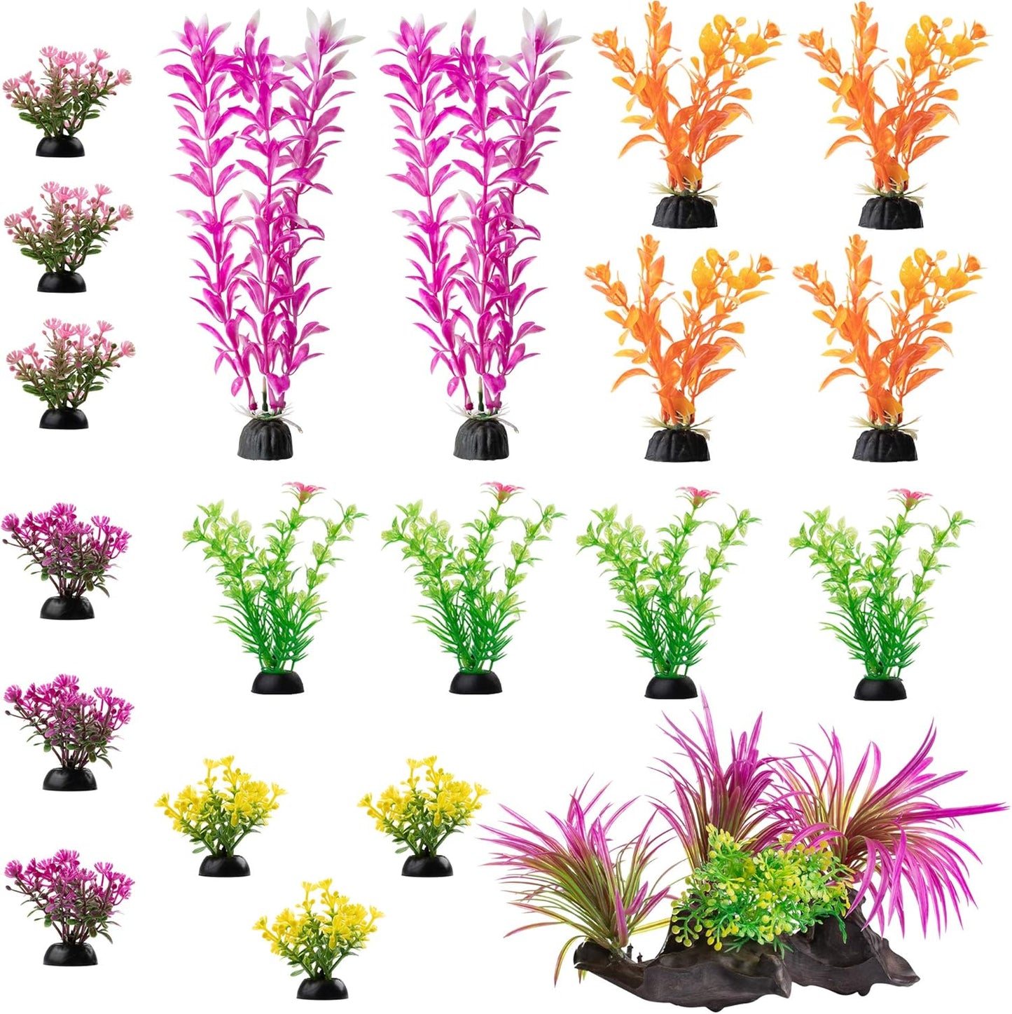 Aquarium Decorations 20 or 23 Pack Lifelike Plastic Decor Fish Tank Plants, Small to Large (20 Pack)