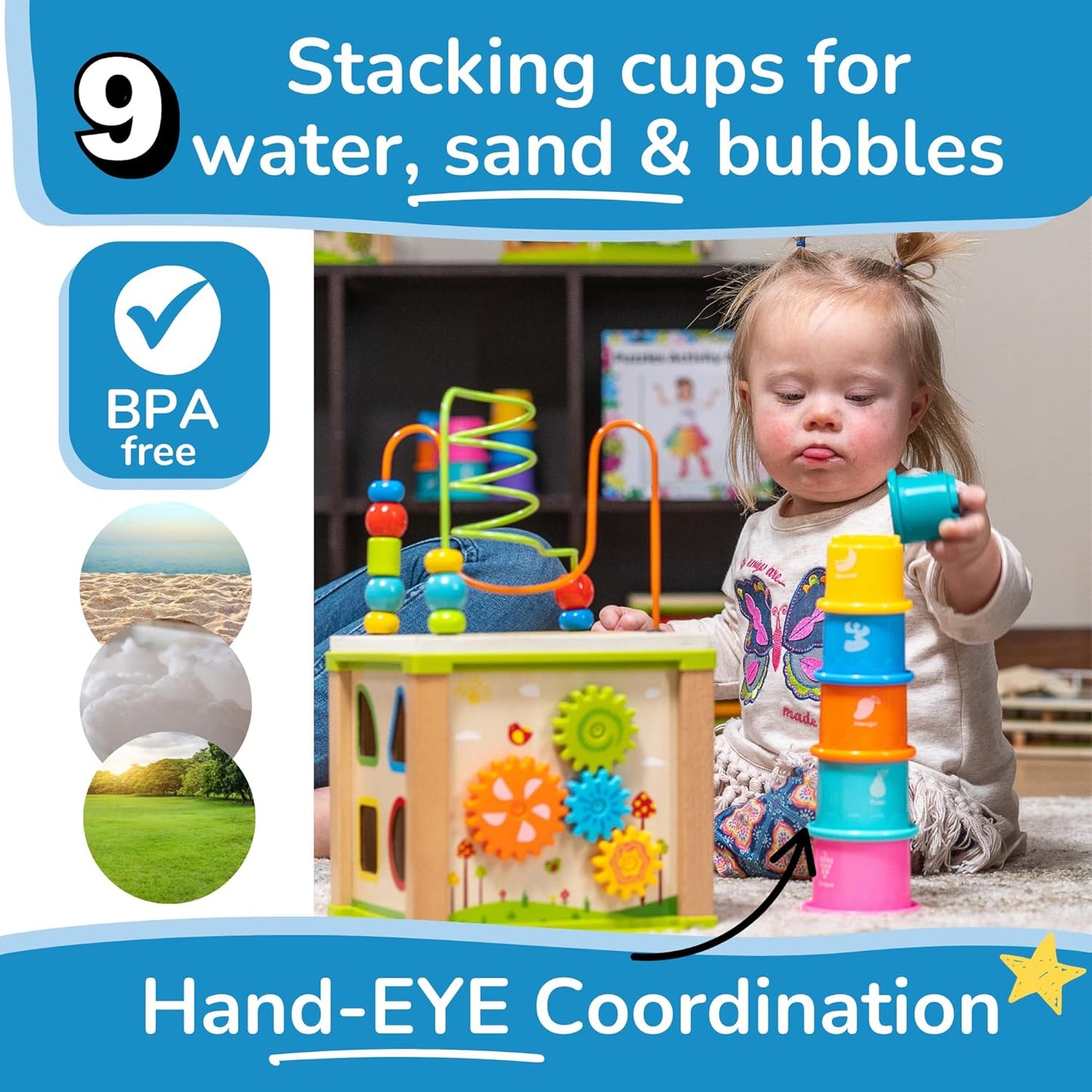 Wooden Kids Baby Activity Cube - Girls Gift Set | 1St Birthday Gifts Toys for 1 One, 2 Year Old Girl | Developmental Toddler Educational Learning Girl Toys 12-18 Months | Bead Maze