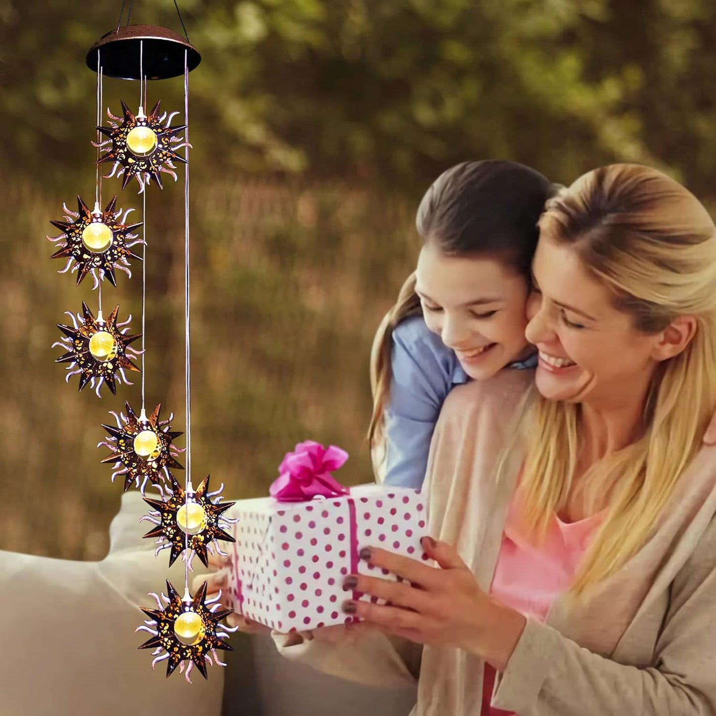 Solar Wind Chimes for outside Warm LED Sun Windchimes Hanging Solar Garden Lights Unique Outdoor Decor for Patio Yard Home Lawn