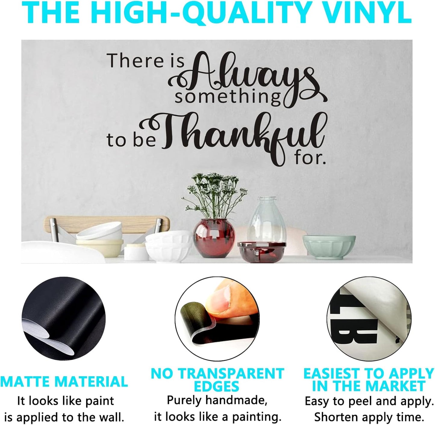 Dining Room Wall Decor, Kitchen Wall Decals, (Easy to Apply), Wall Stickers Vinyl Art Quotes Home Life Sign Words Dinner Room Family Sayings, There Is Always Something to Be Thankful for 25"X7"