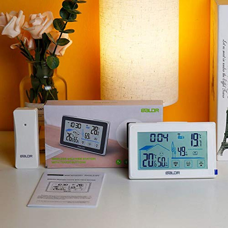 Wireless Indoor/Outdoor Thermometer & Hygrometer - Touch Screen Digital Weather Station with Room Temperature Monitor & Humidity Gauge Meter, Extended Backlit Display for Easy Viewing