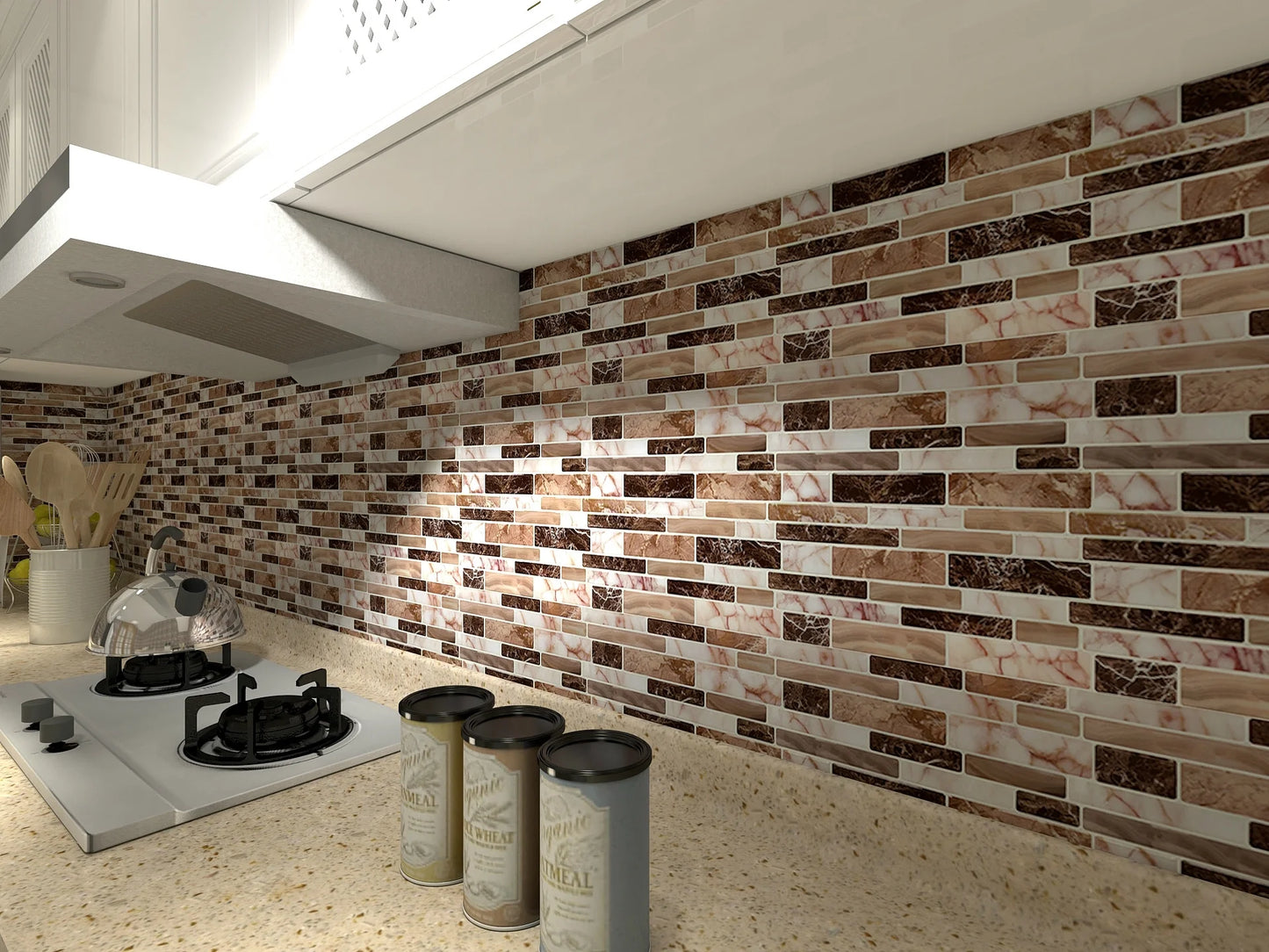 1 Sheet Peel and Stick Tile Backsplash for Kitchen in Marble Design