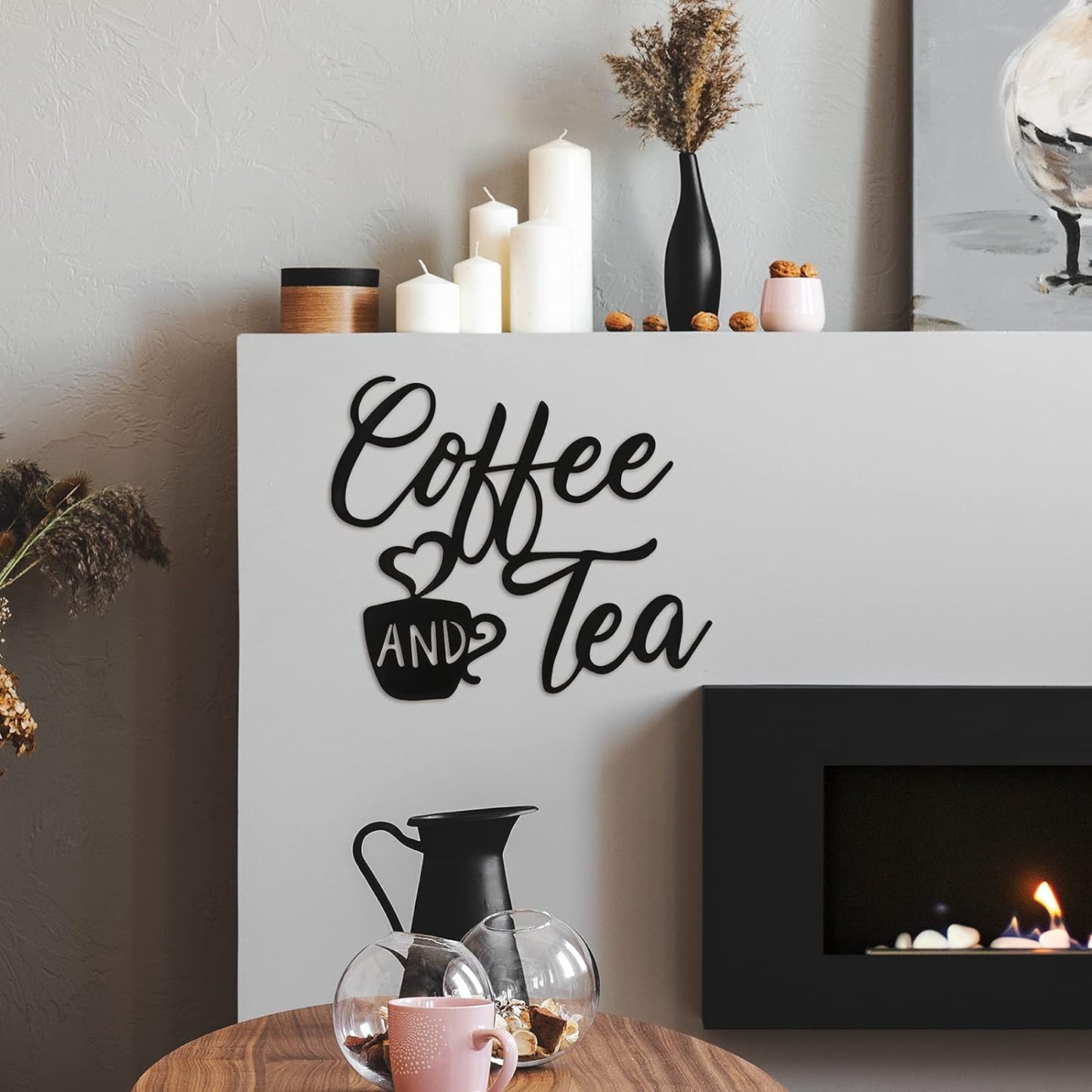 Coffee Sign Metal Hanging Wall Art 12 X 10.2 Inch Black Wall Decor Cafe Bar Letter Sign for Cafe Farmhouse Kitchen(Coffee and Tea)