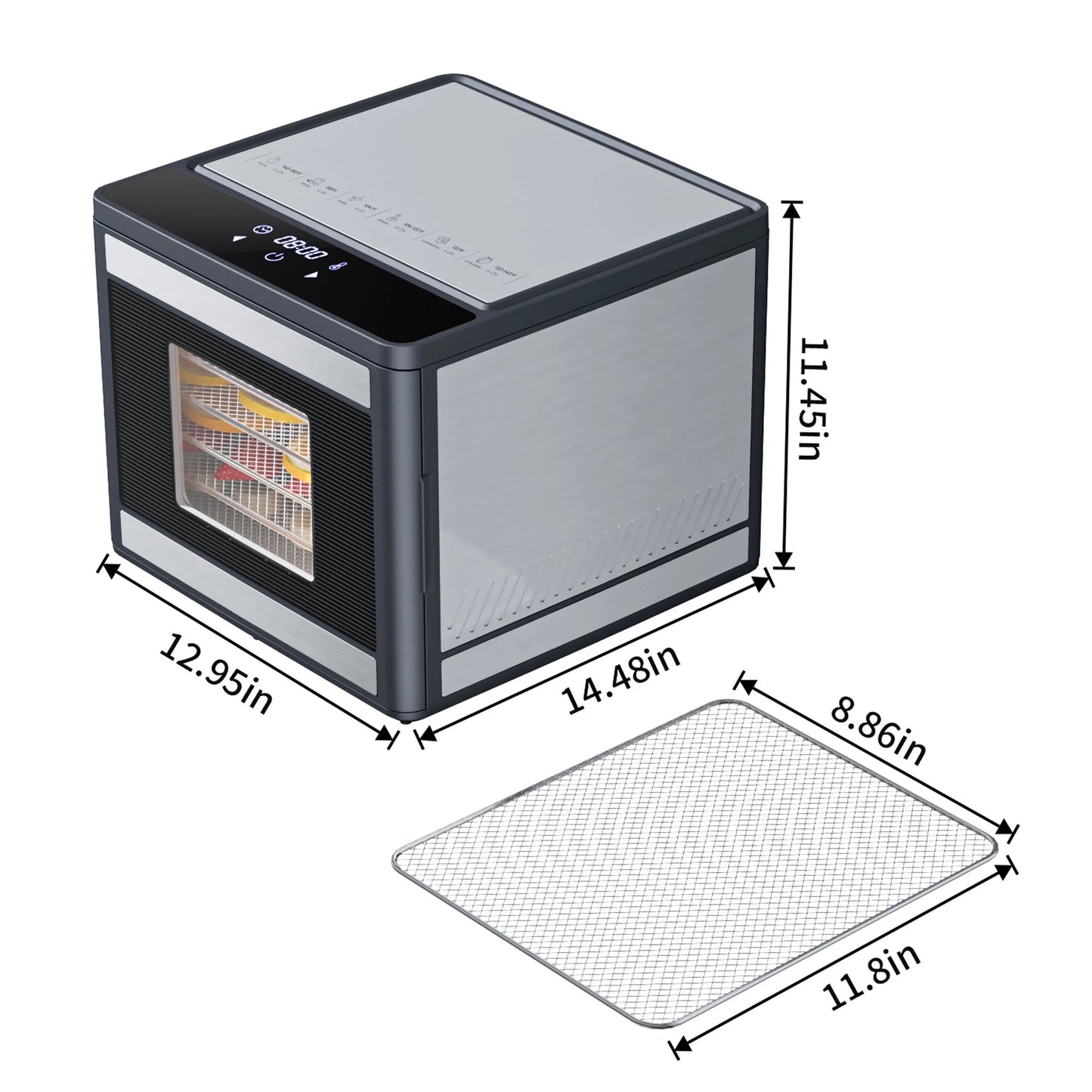Food Dehydrator Machine with 6 Stainless Steel Trays, Best Timer Temperature Control Machine at Home for Jerky, Herbs, Dog Treats, Meat, Fruit, Dark Gray