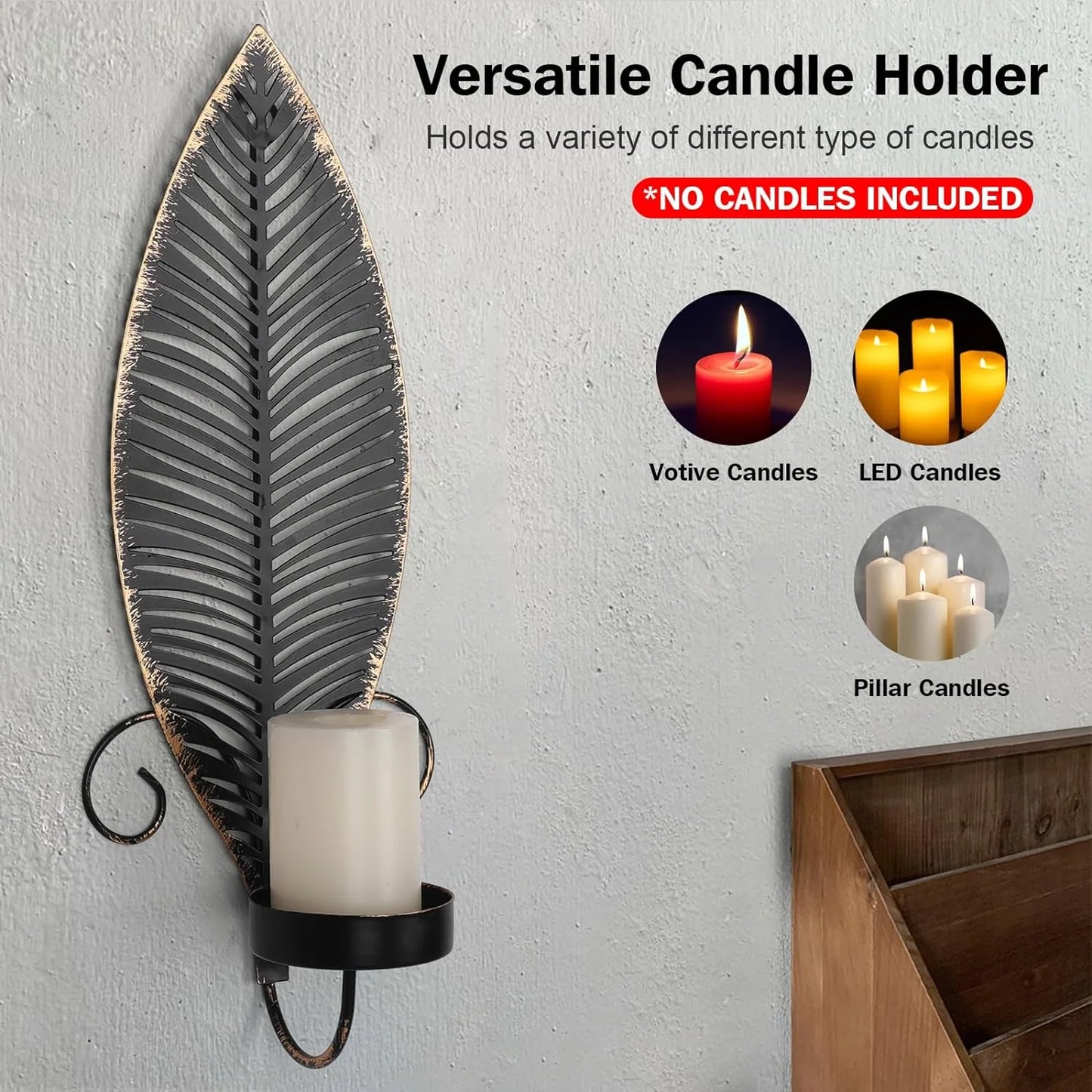 Wall Candle Sconce Holder Set of 2, Metal Wall Candle Holder, Hanging Wall Mounted Decorative Candle Holder for Living Room Bedroom Dining Room
