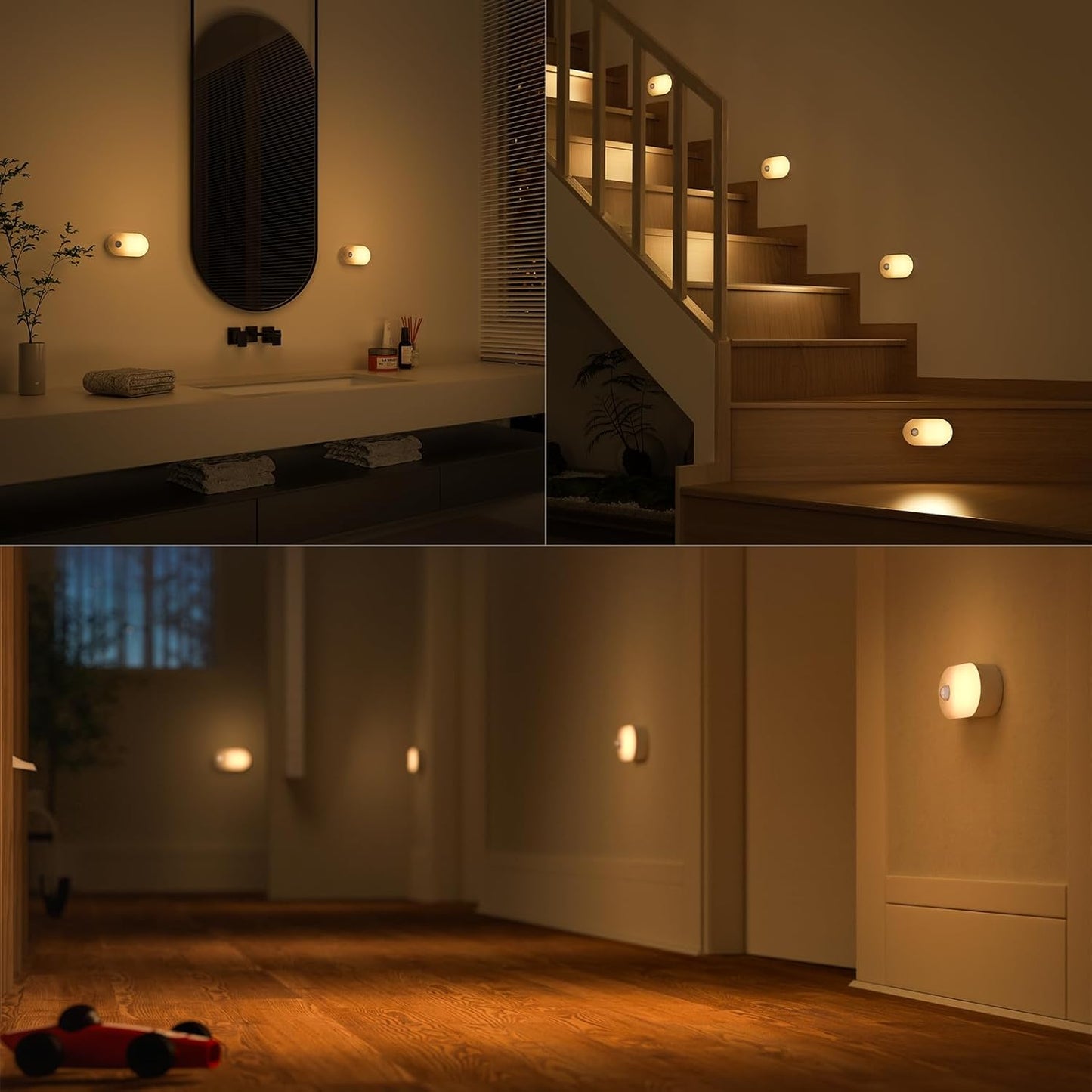 Rechargeable Battery Night Light with Motion Sensor, Portable Mini Warm White LED Stick-On Closet Light, Adjustable Brightness for Bathroom, Bedroom, Kitchen, Cabinet, Stairs, Hallway, 2-Pack