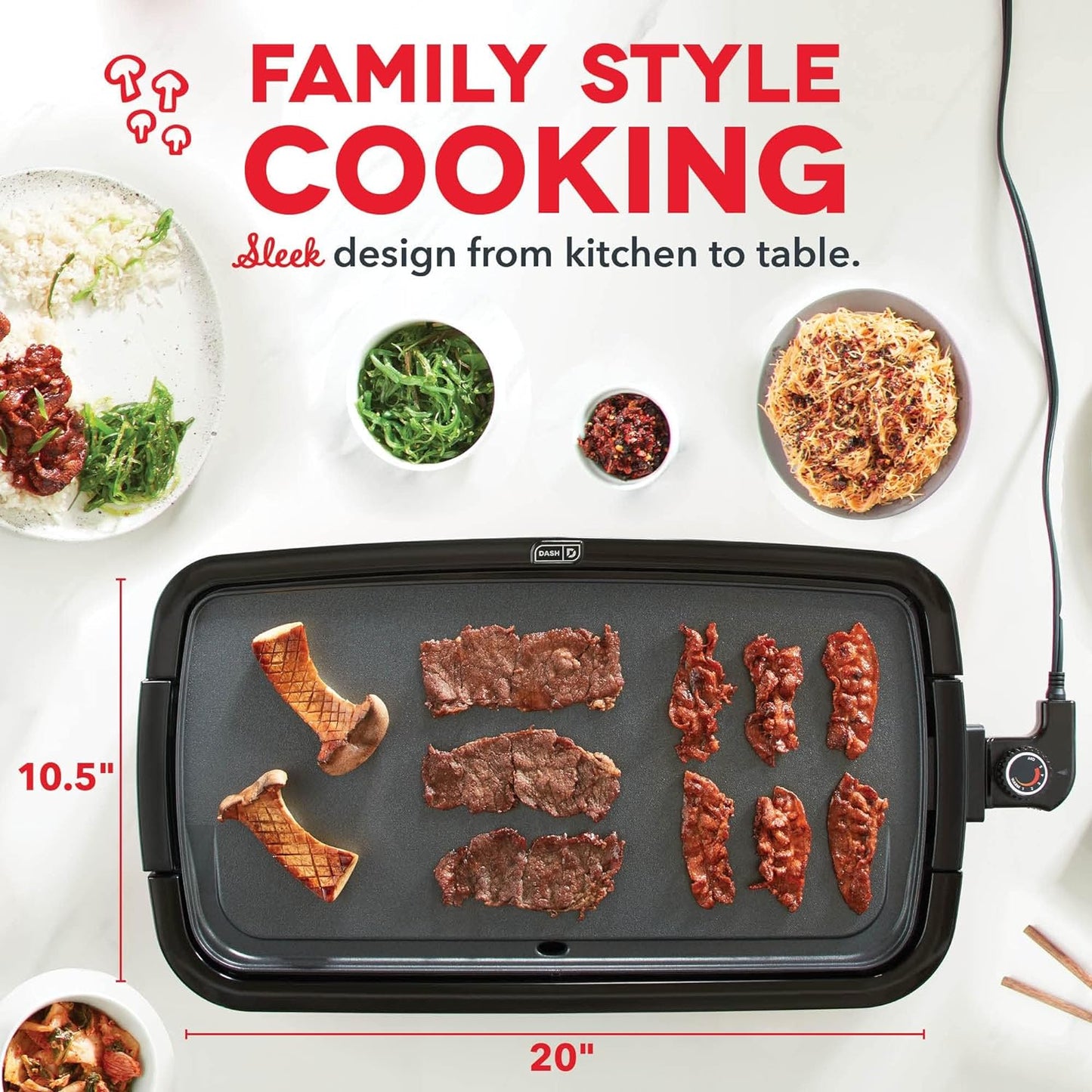 Deluxe Everyday Electric Griddle with Dishwasher Safe Removable Nonstick Cooking Plate for Pancakes, Burgers, Eggs and More, Includes Drip Tray + Recipe Book, 20β X 10.5β, 1500-Watt - Aqua