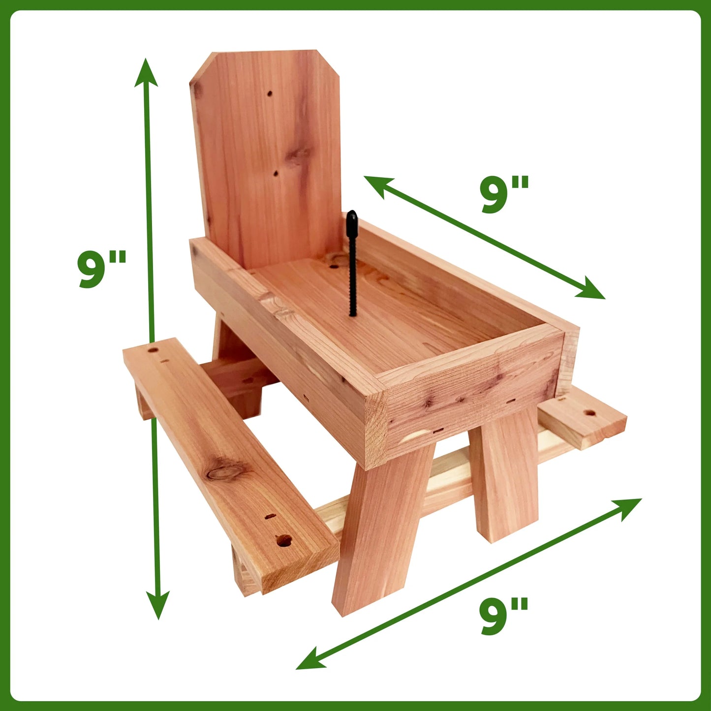 Red Cedar Picnic Table Squirrel Feeder, Holds Corn, Nuts and Seeds, 1 Table, 9"X10"X9"