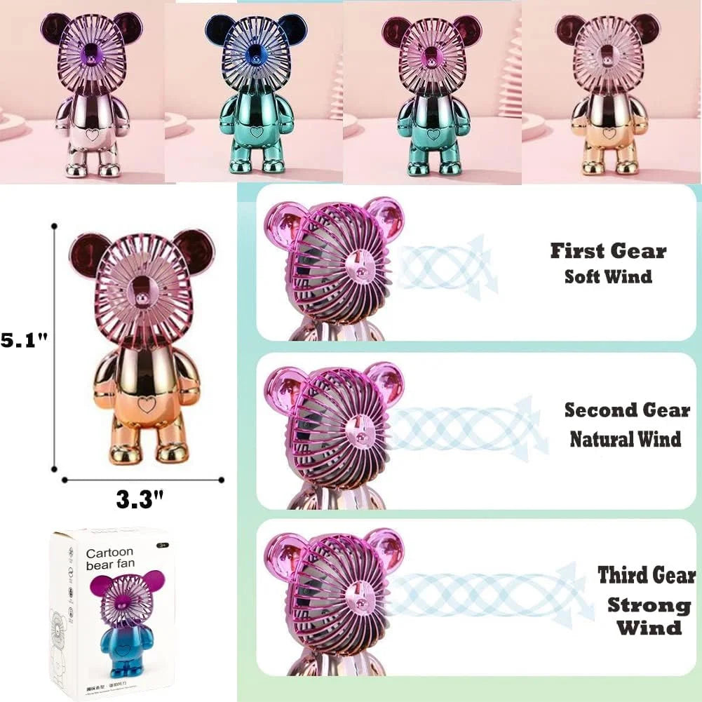 Innotech Portable Fan,Mini Cute Bear Desk Fan Small Quiet,3-Speed Adjustable Usb Powered Fan,Electroplating Cute Shape