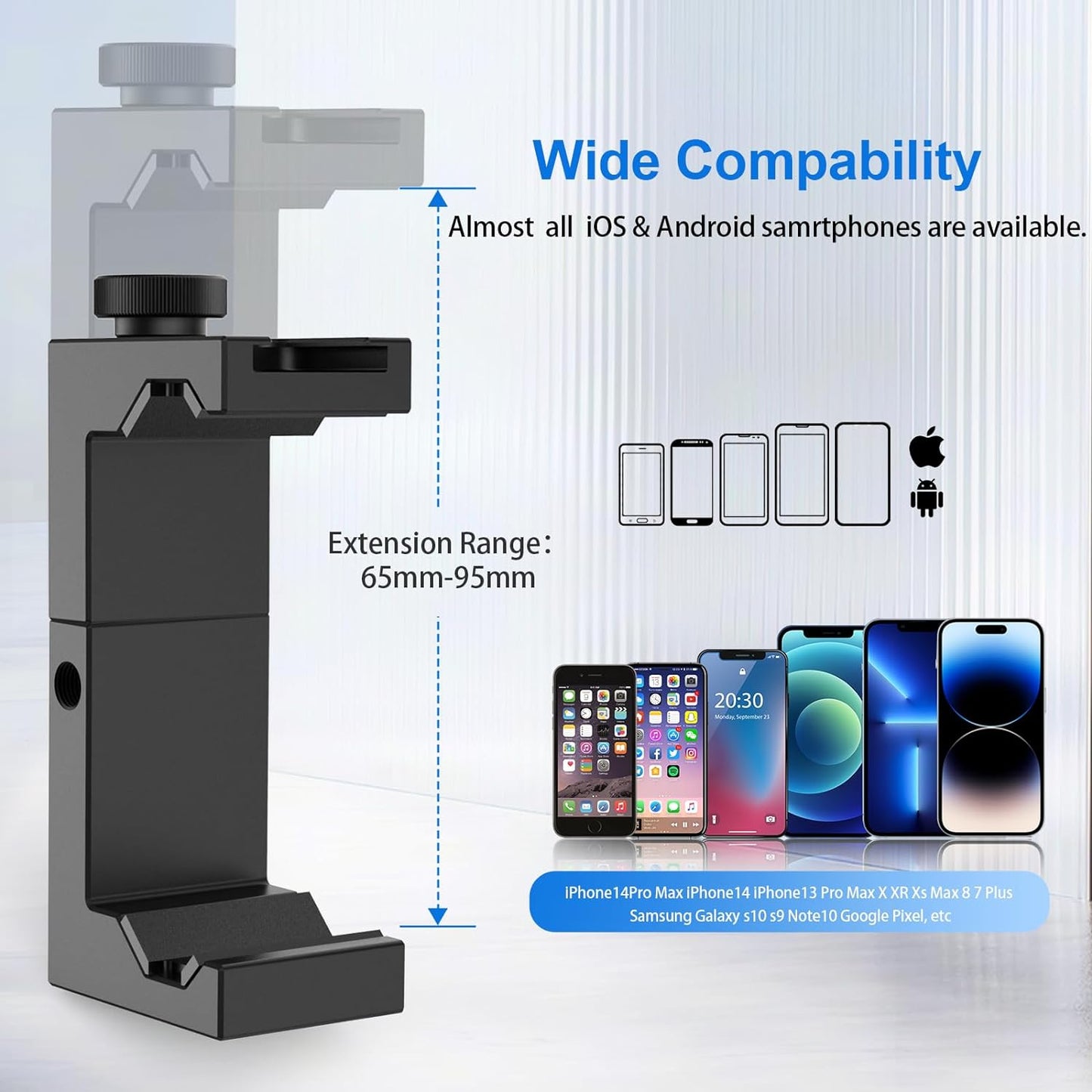 ST-02S Aluminum Phone Tripod Mount W Cold Shoe Mount, Support Vertical and Horizontal, Universal Metal Adjustable Clamp for Iphone 12 11 Pro Xs X Max 8 7 plus Samsung Android Smartphones