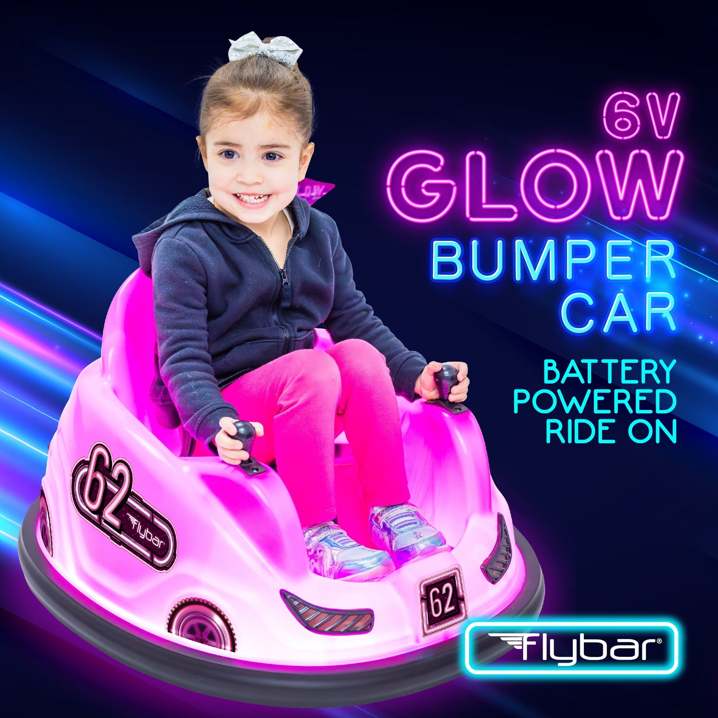 6V Pink Glow Bumper Car, Battery Powered Ride on for Children by , Ages 1.5+, 66Lbs, 1Mph