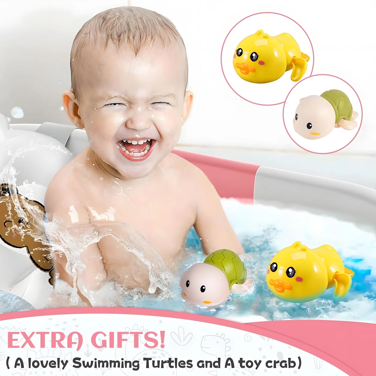 Collapsible Baby Bathtub for Newborn to Toddler 0-36 Months with Thermometer, Hooded Towel, Soft Cushion and Bath Toys, Portable Travel Baby Tub with Drain Hole, Pink