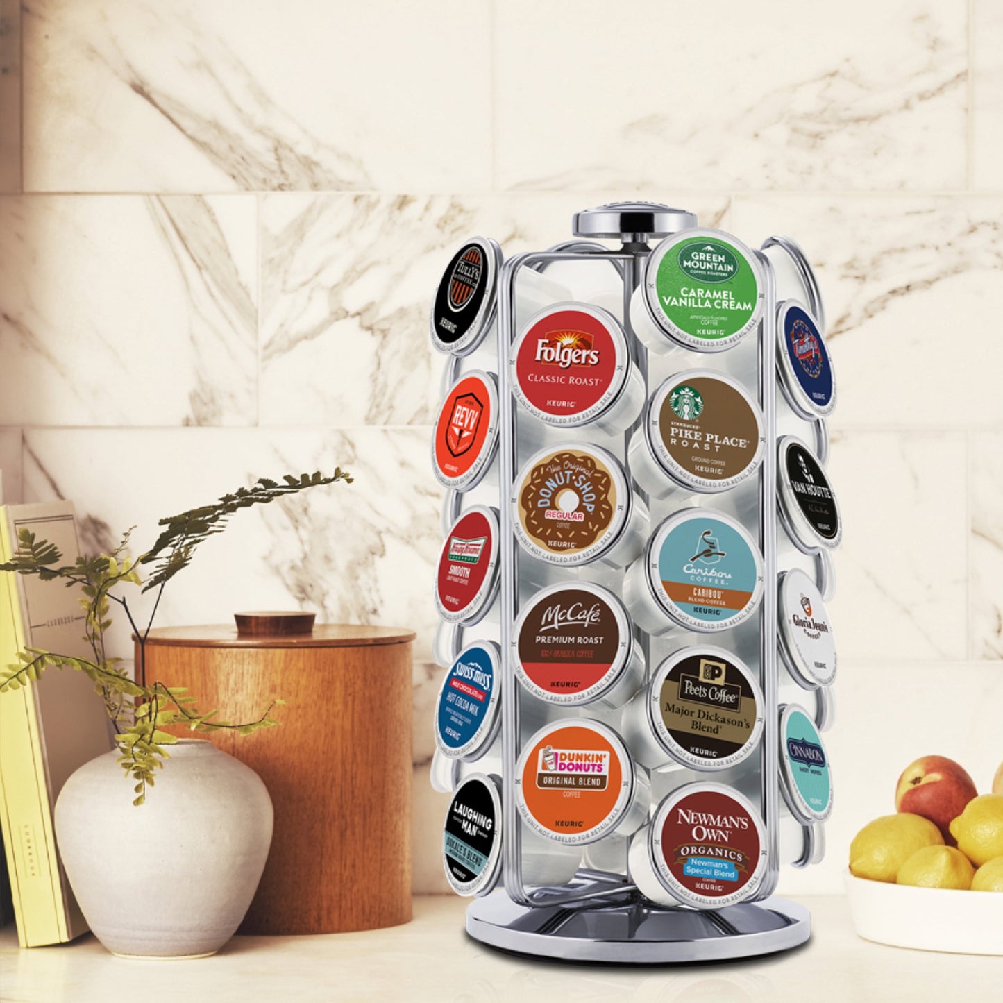 36Ct K-Cup Pod Storage Carousel Coffee Pod Storage Carousel, Holds and Organizes 36 K-Cup Pods, Chrome