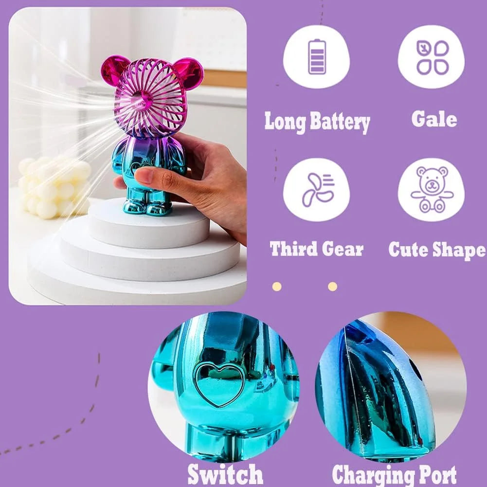 Innotech Portable Fan,Mini Cute Bear Desk Fan Small Quiet,3-Speed Adjustable Usb Powered Fan,Electroplating Cute Shape