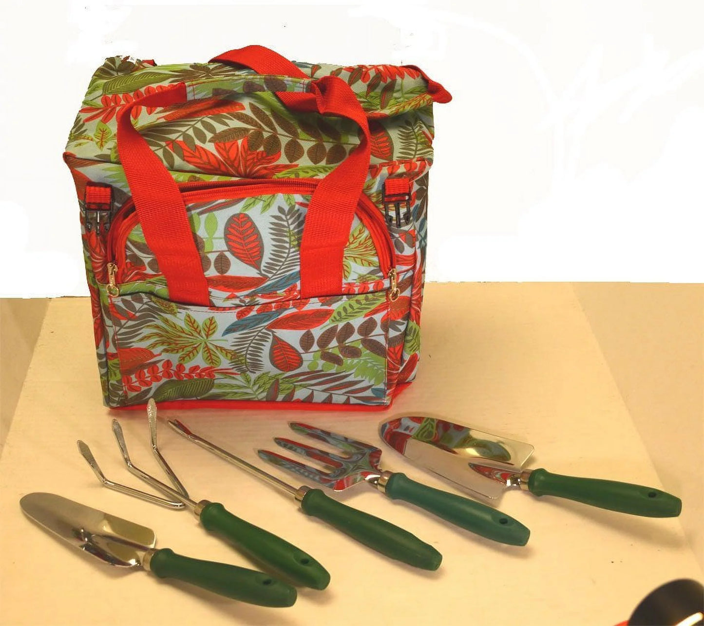5-Piece Garden Tool Set with Tote and Folding Seat