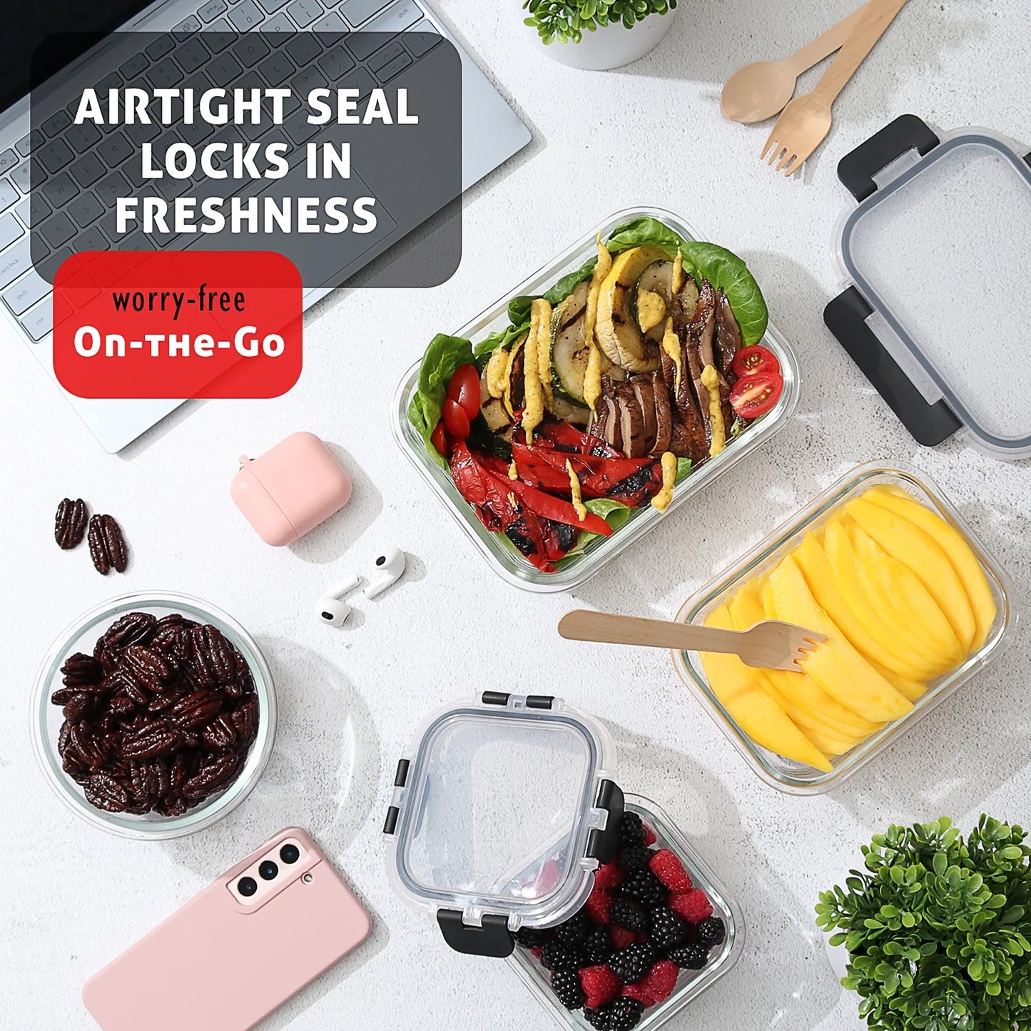 24Pc Glass Food Storage Containers with Lids, Airtight Glass Meal Prep Containers, Oven, Microwave & Freezer Safe Glass Storage Containers