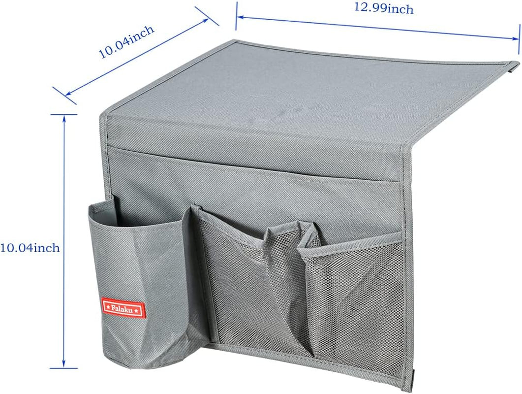 Bedside Caddy, 4 Pockets Bedside Organizer Caddy under Mattress,Holds Water Bottles,Magazines,Books (Classic 4 Pockets-Grey)