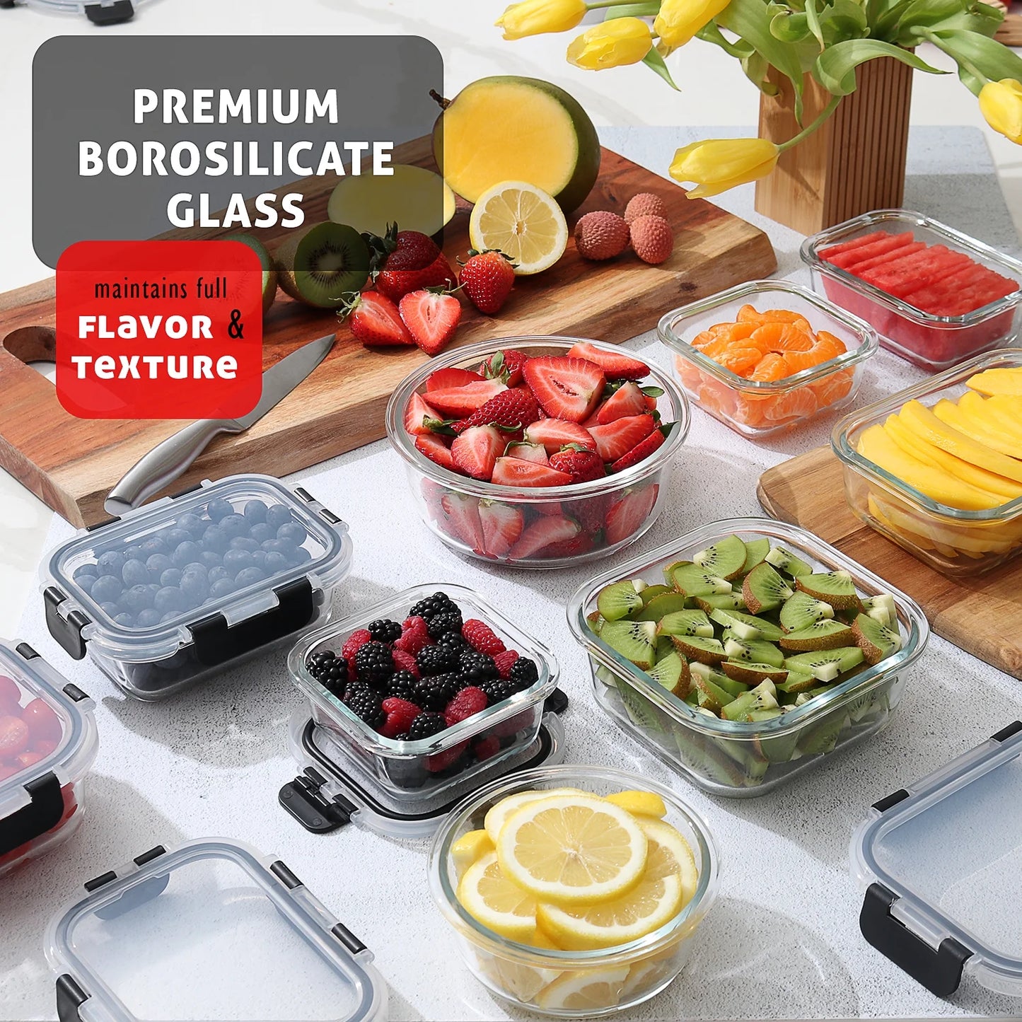 24Pc Glass Food Storage Containers with Lids, Airtight Glass Meal Prep Containers, Oven, Microwave & Freezer Safe Glass Storage Containers