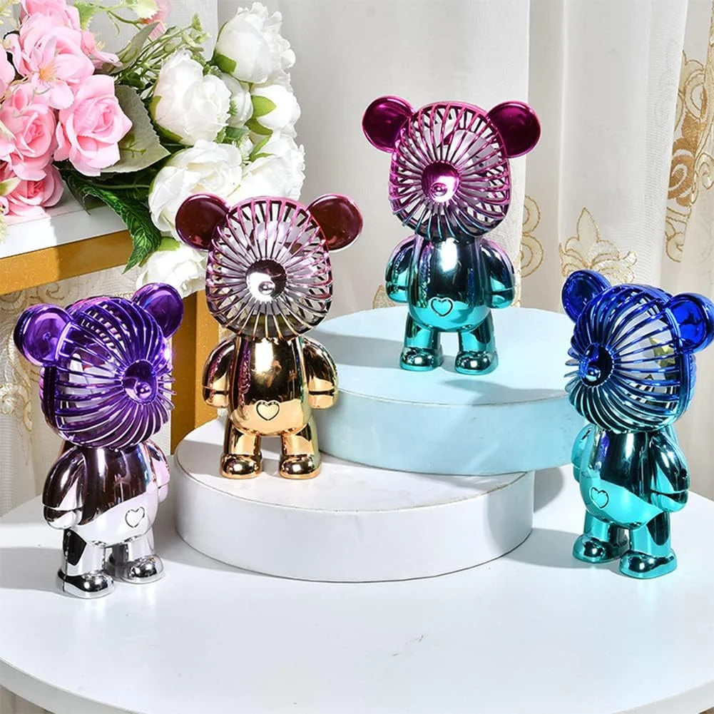 Innotech Portable Fan,Mini Cute Bear Desk Fan Small Quiet,3-Speed Adjustable Usb Powered Fan,Electroplating Cute Shape