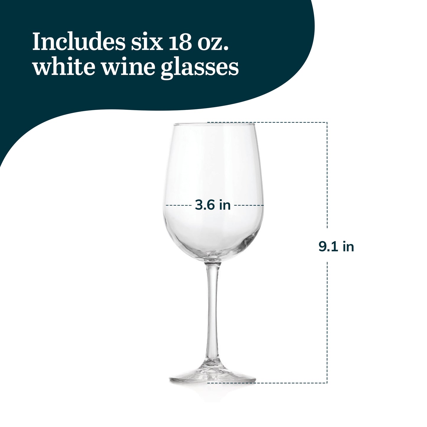 Vina White Wine Glasses Set of 6, 18.25 Oz Elegant, Fancy Glasses Drinking Set, Stemmed Wine Glasses for Weddings, Birthdays, Parties and More