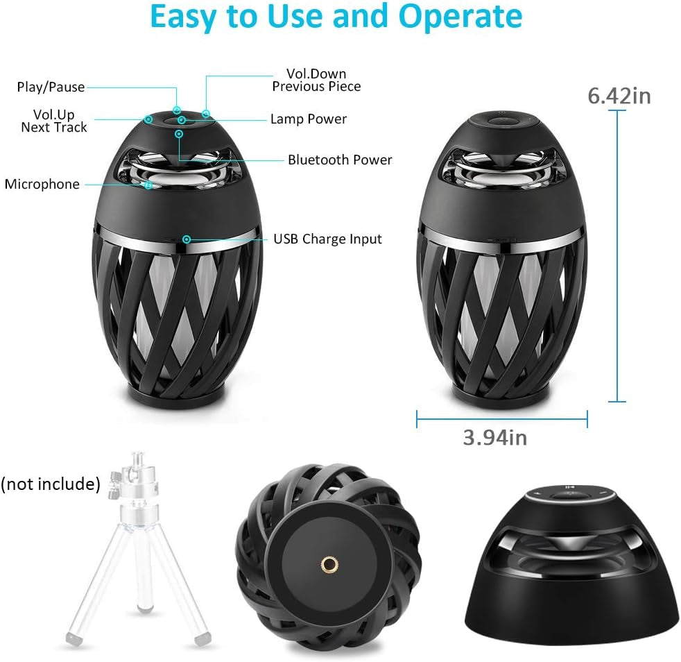 Led Flame Speakers, Flame Torch Atmosphere Speaker Bluetooth 4.2 Wireless Portable Outdoor HD Audio Waterproof Speaker