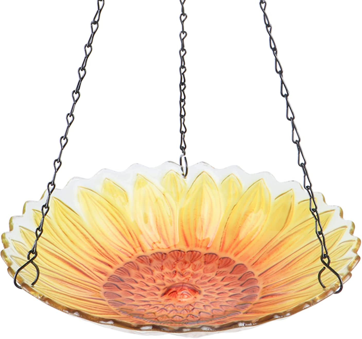 Sunflower 11-Inch Hanging Glass Bird Bath & Feeder for Garden Decoration (Hummingbird)
